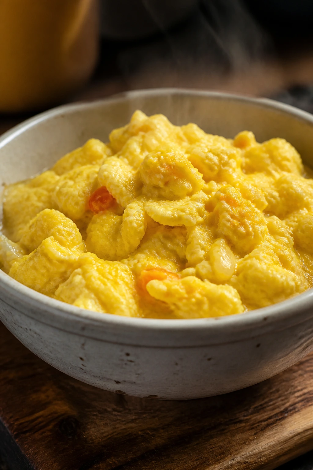 Creamy cooked ackee dish in a rustic bowl