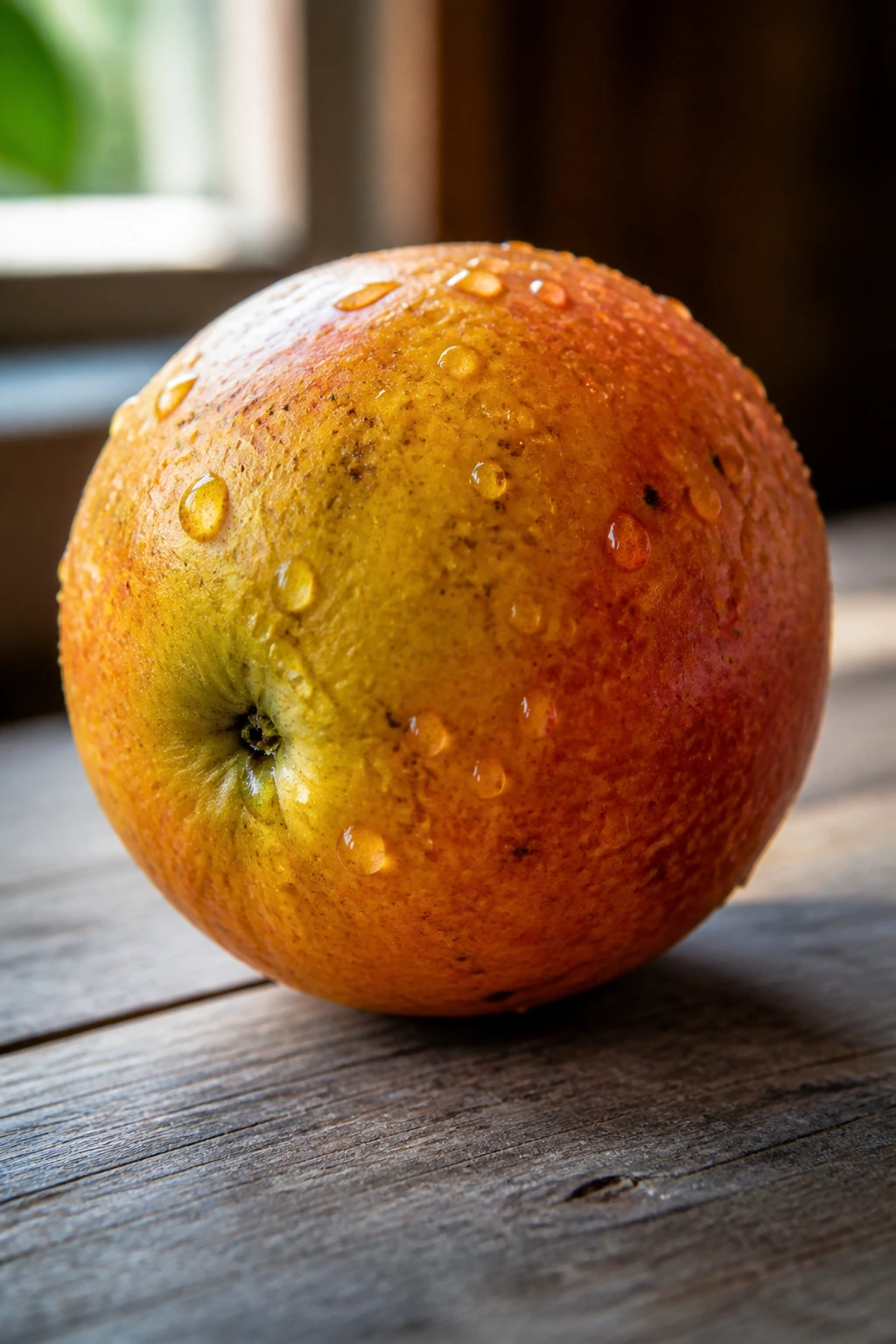 Dewy Agbalumo on a cool wooden surface suggesting washed storage