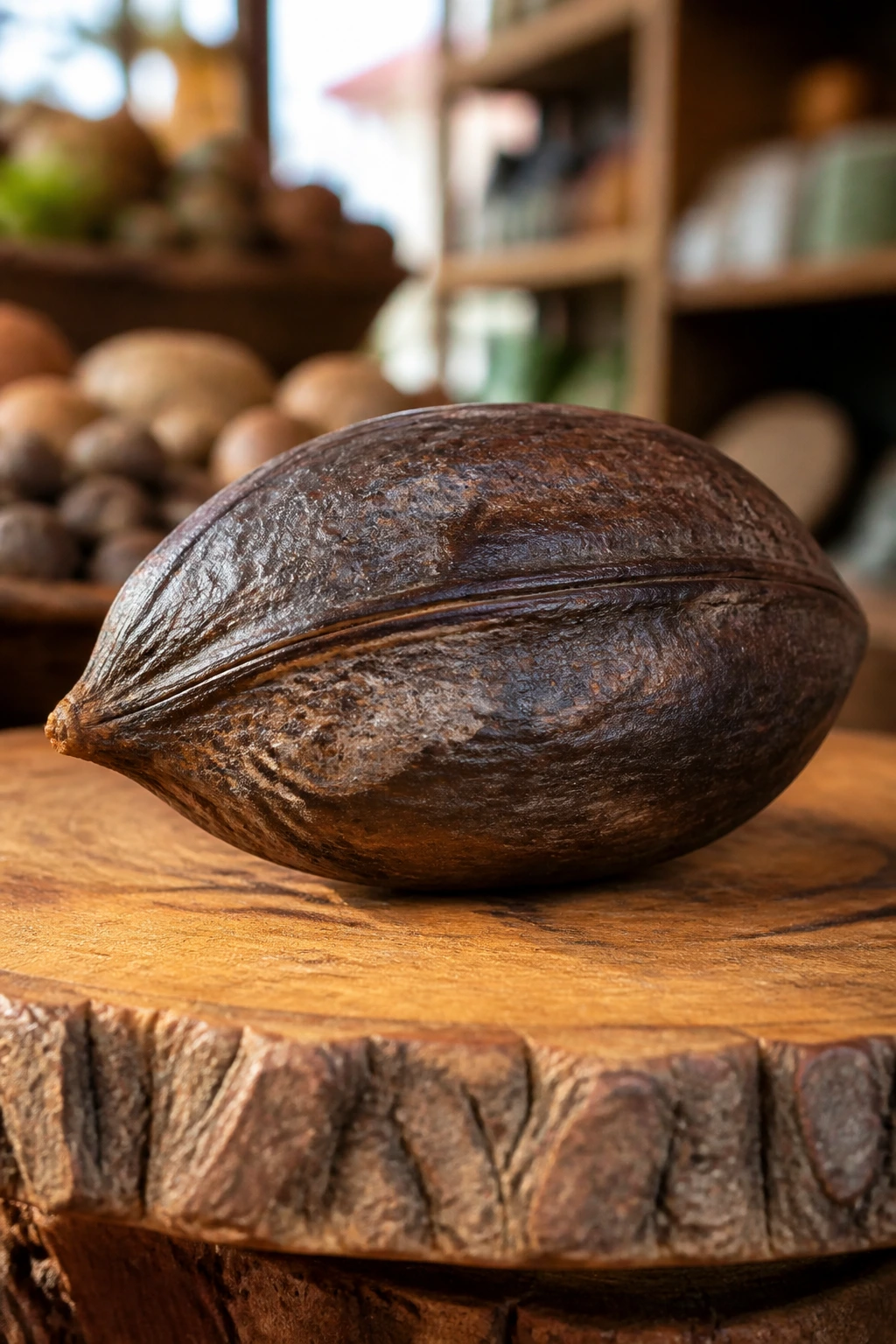 Aidan fruit in autumn light on wooden display