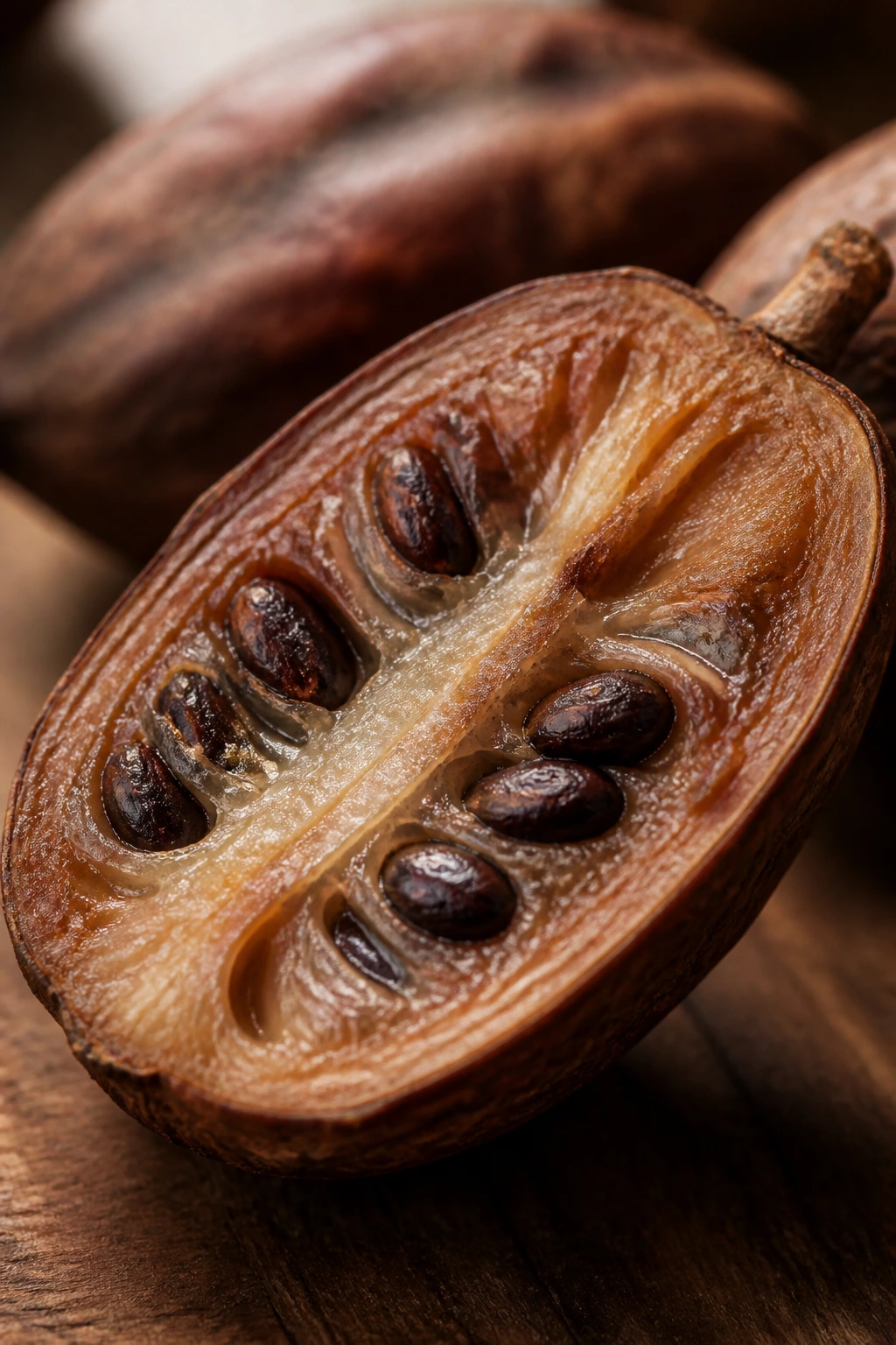 Close-up of a sliced Aidan fruit showing its interior texture