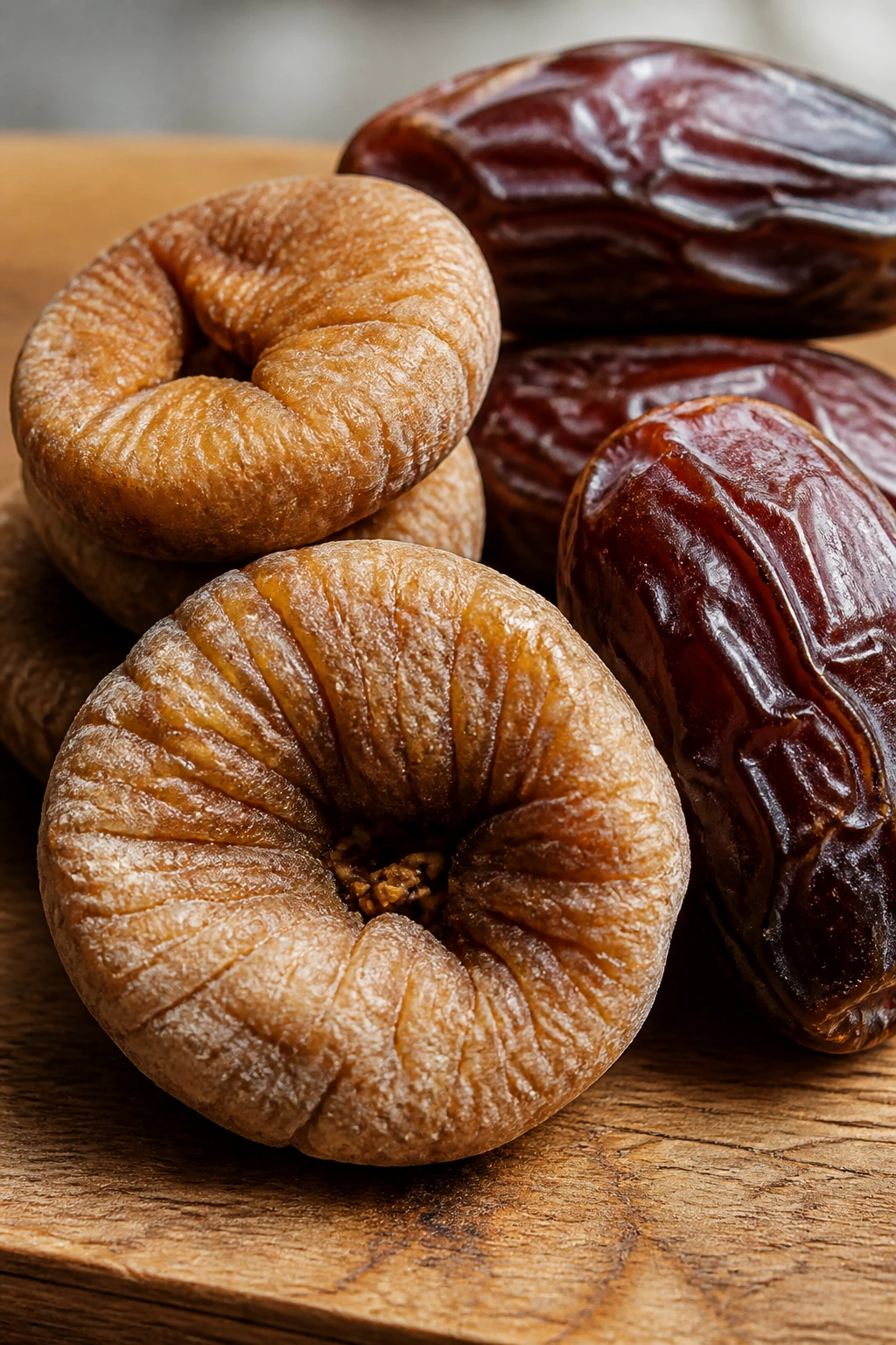 12 Incredible Benefits Of Eating Dry Fruits In The Morning 10 Close-up of figs and dates on wood illustrating body alkalization