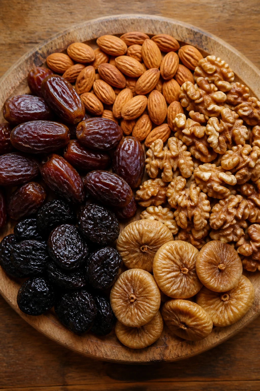 Timing Is Key: Best Time To Eat Dry Fruits During Pregnancy 4 Top-down view of mixed dry fruits on wooden board