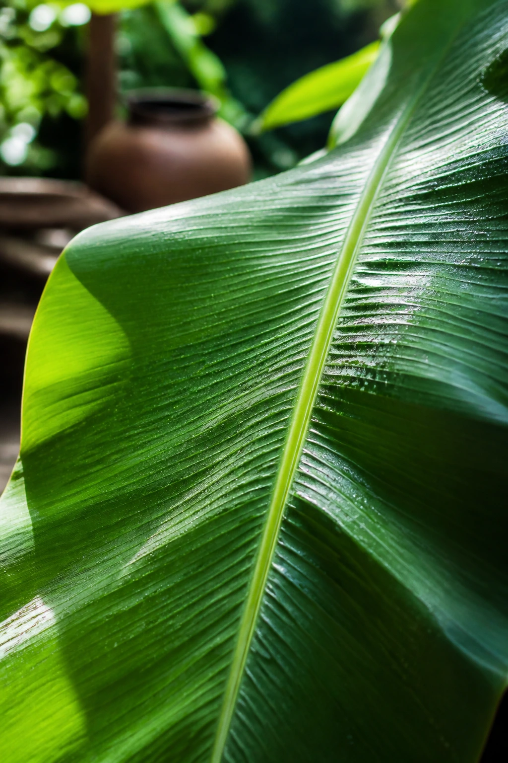 12 Surprising Banana Leaves Benefits For Your Health 6 Close-up banana leaf with cooling lighting representing antacid effect