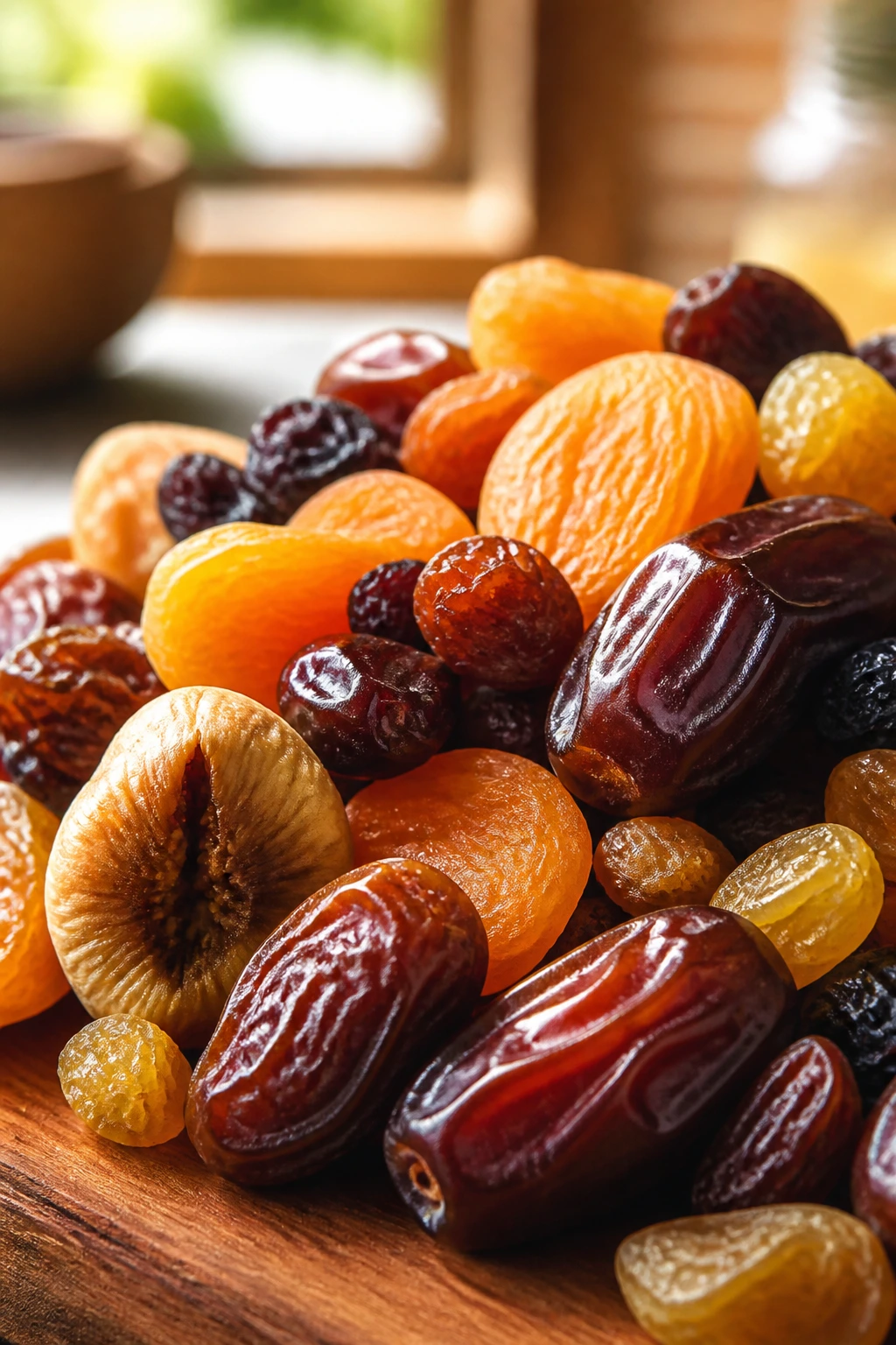 12 Incredible Benefits Of Eating Dry Fruits In The Morning 7 Close-up of mixed dried fruits on a wood surface suggesting anti-inflammatory benefits