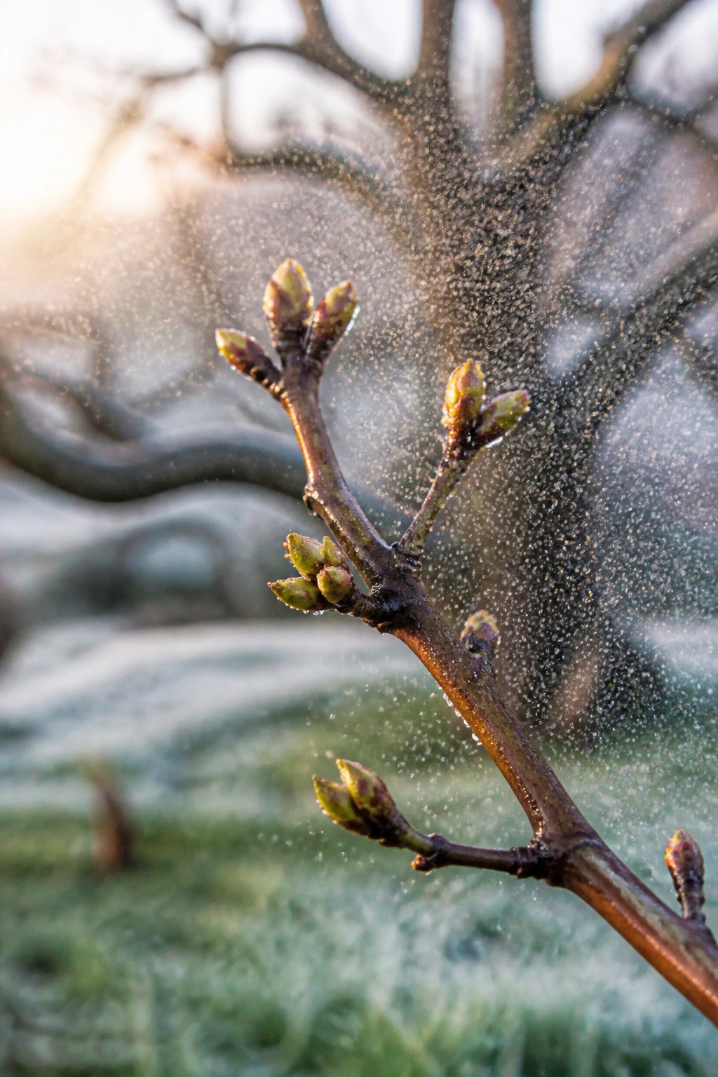 How To Protect Fruit Trees From Frost And Freeze Damage 8 Droplets forming on buds from anti-transpirant spray in a garden