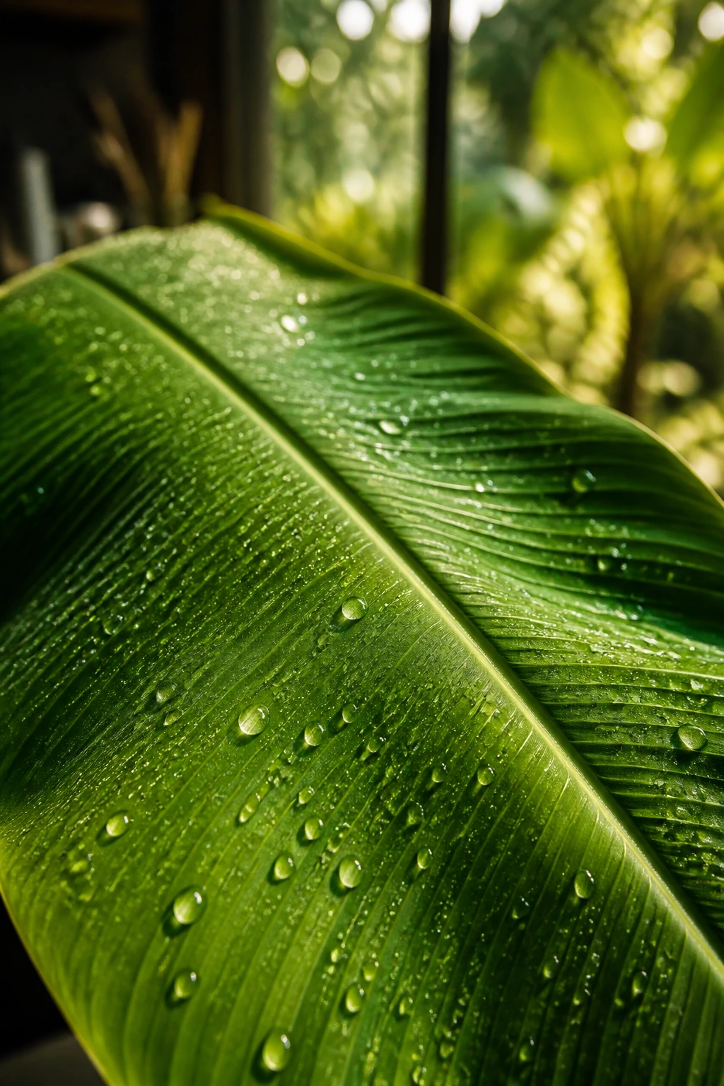 12 Surprising Banana Leaves Benefits For Your Health 1 Close-up of a vibrant banana leaf with dew, symbolizing antioxidants