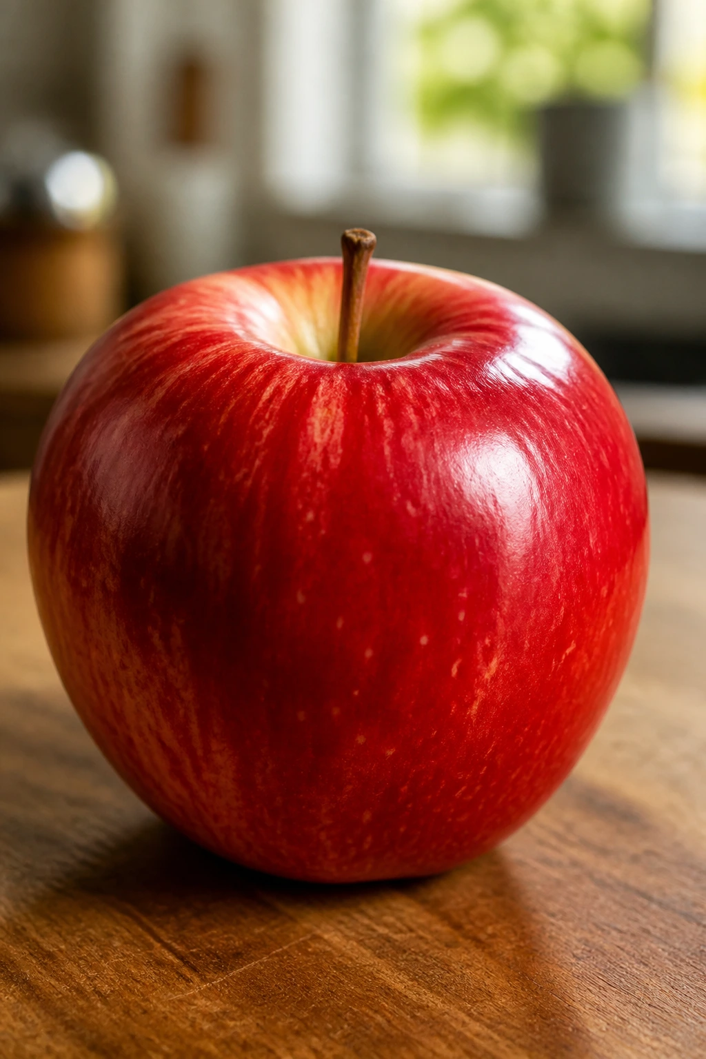 How Long Does It Take For An Apple To Digest? 2 Close-up of a single apple on a wooden counter in warm light