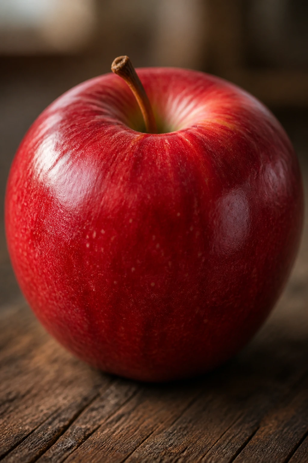Close-up apple filling frame on wooden surface