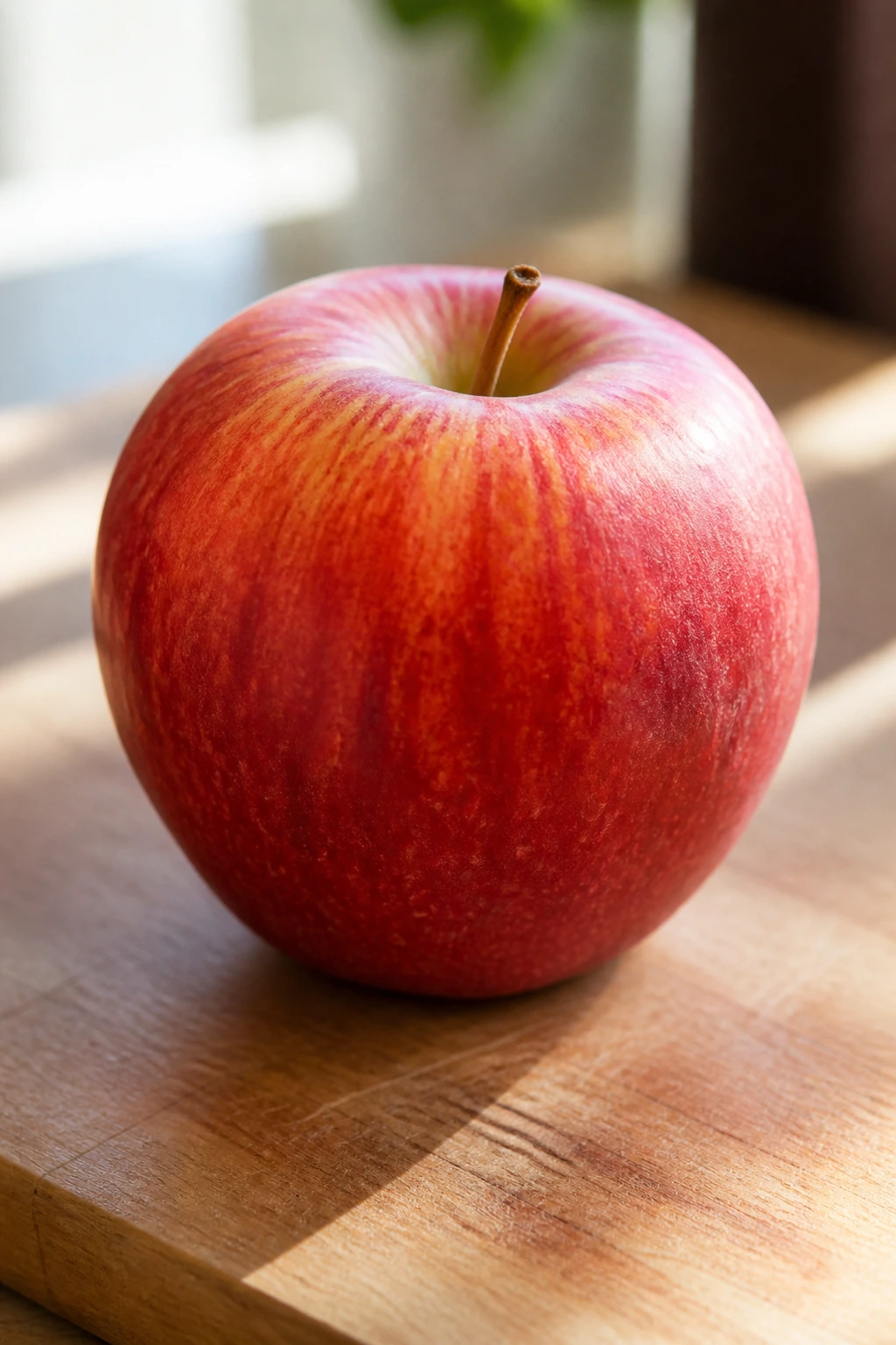 Close-up of a healthy apple on a cutting board