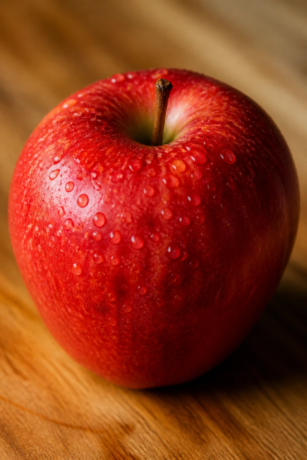 Close-up of a single red apple filled frame with natural light