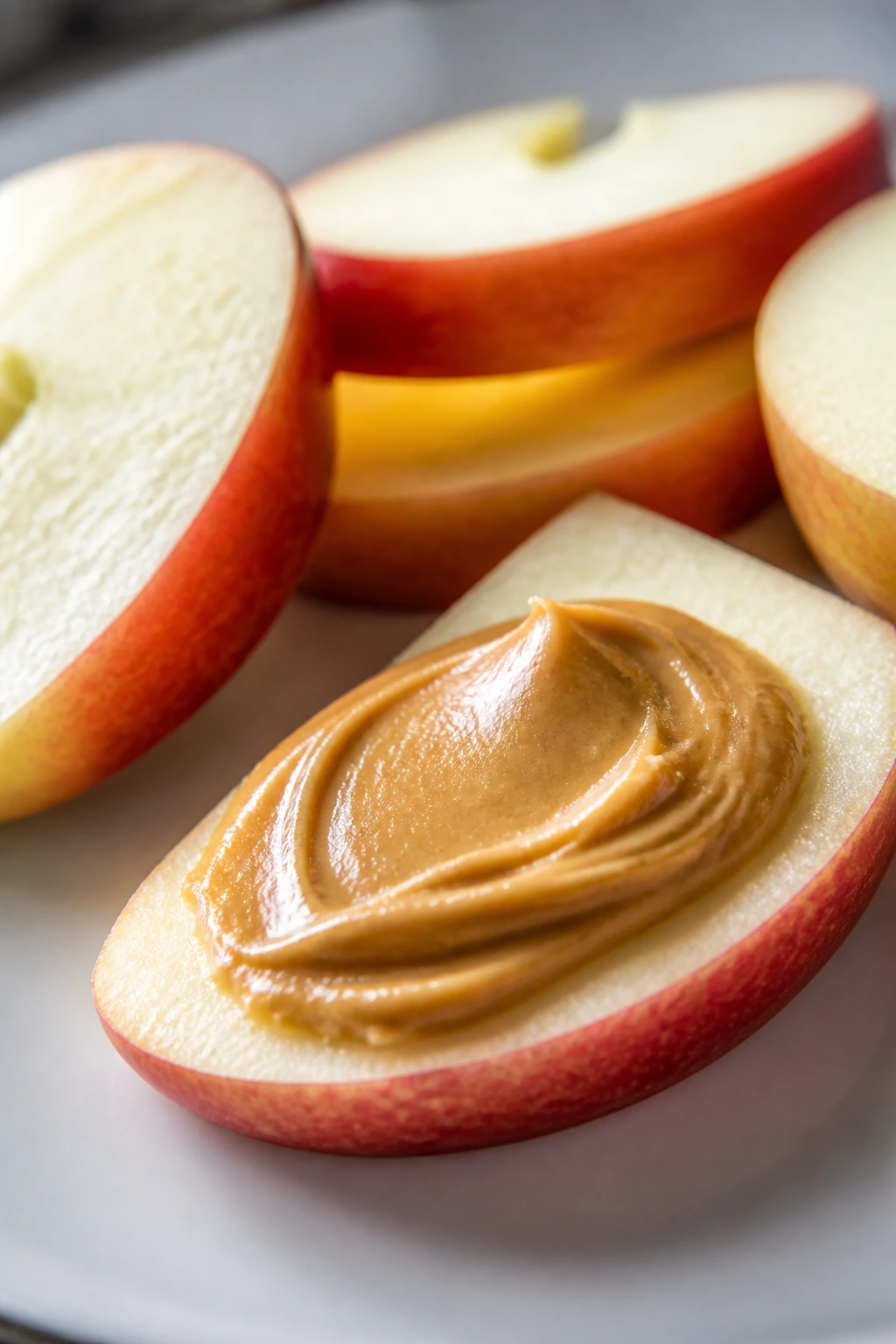 Vital Nutrients: Why Are Fruits And Vegetables Important? 17 Close-up of apple slices with peanut butter on a light surface