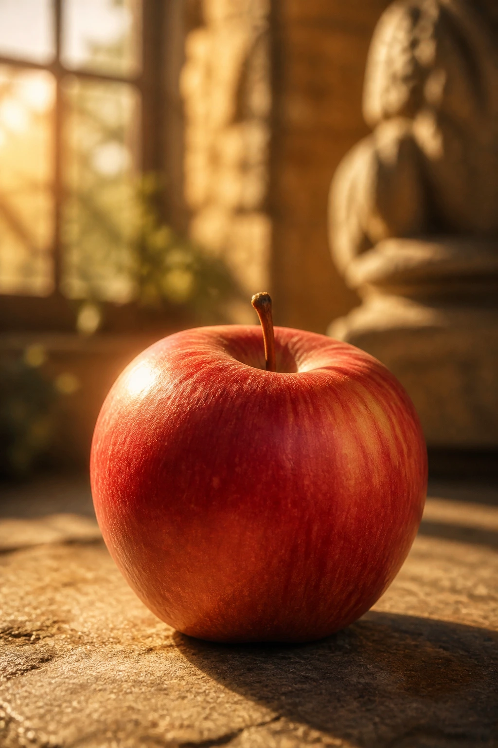 Apple with warm backlight symbolizing symbolism and significance