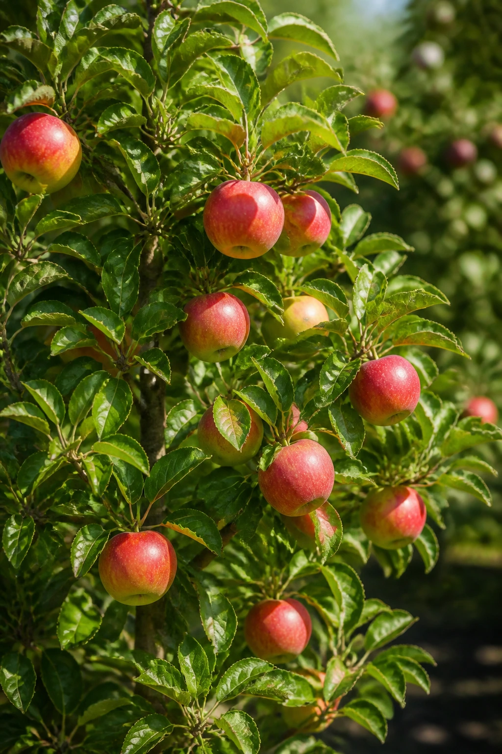 Apple tree in a sunlit Australian garden with ripe fruit
