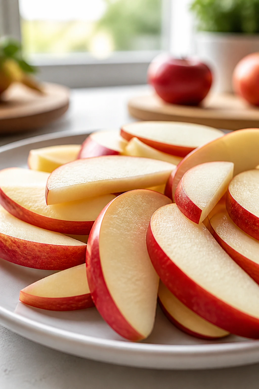 Are Apples Keto-Friendly? Find Out Now! 3 Apple slices neatly arranged on plate in a bright kitchen