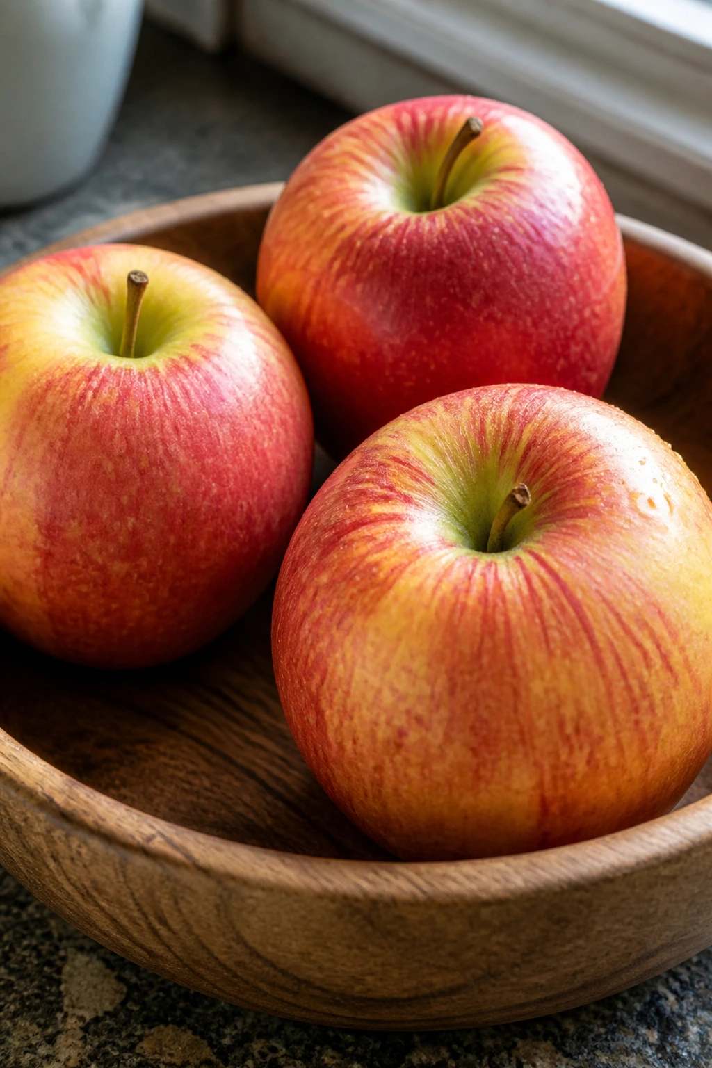 Fresh apples with skins on in a rustic bowl