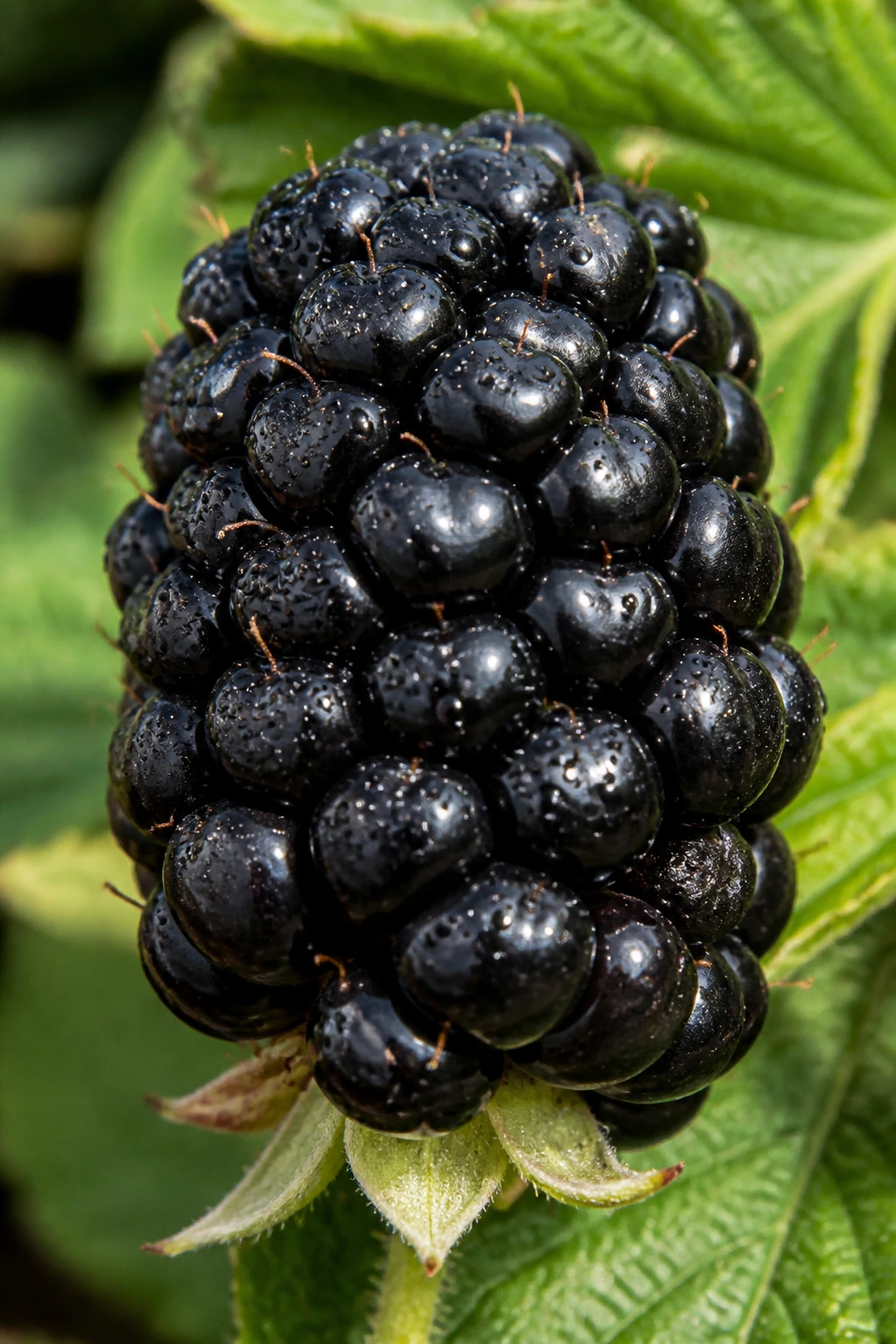 Close-up of Arapaho blackberry filling the frame in a sunlit garden