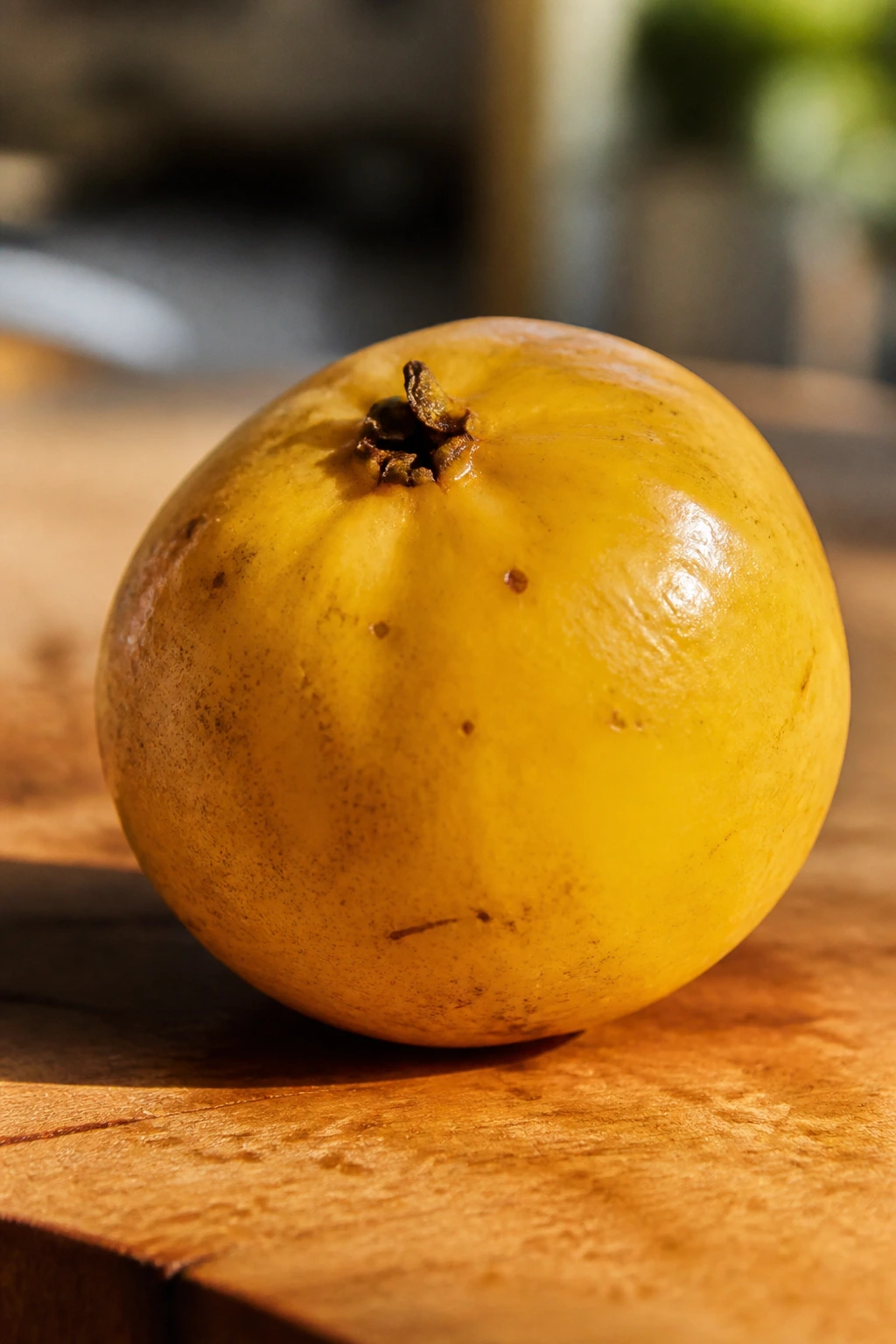 Ripe Arazá fruit on a wooden surface bathed in daylight