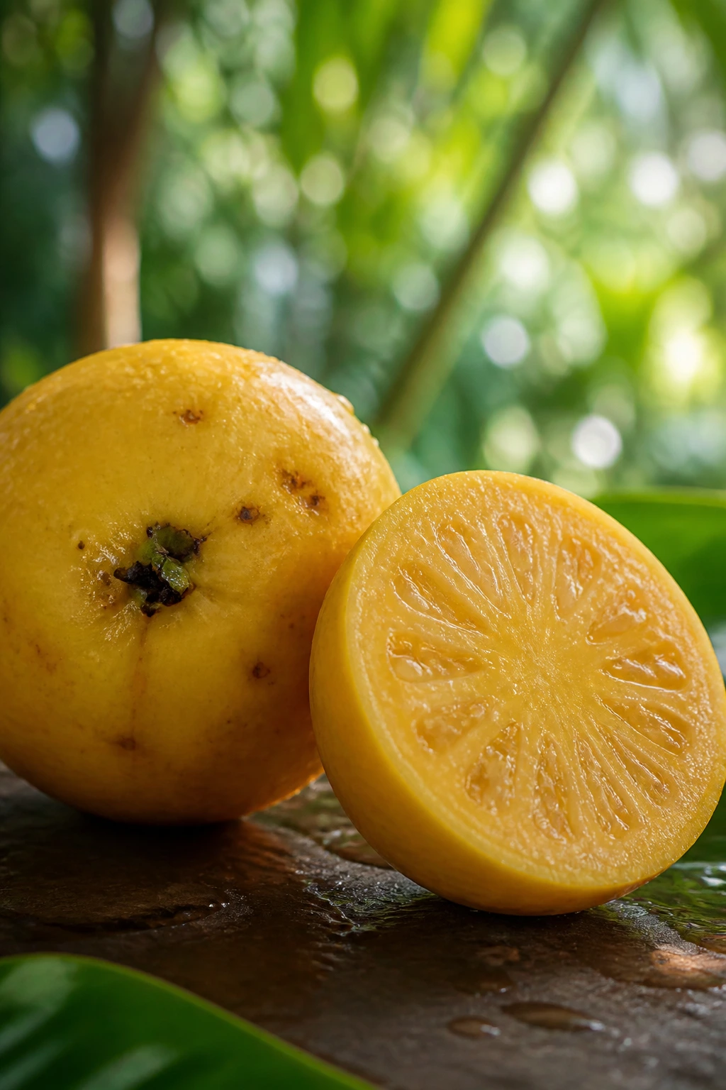 Ripe Araza fruit showing bright yellow skin and juicy interior
