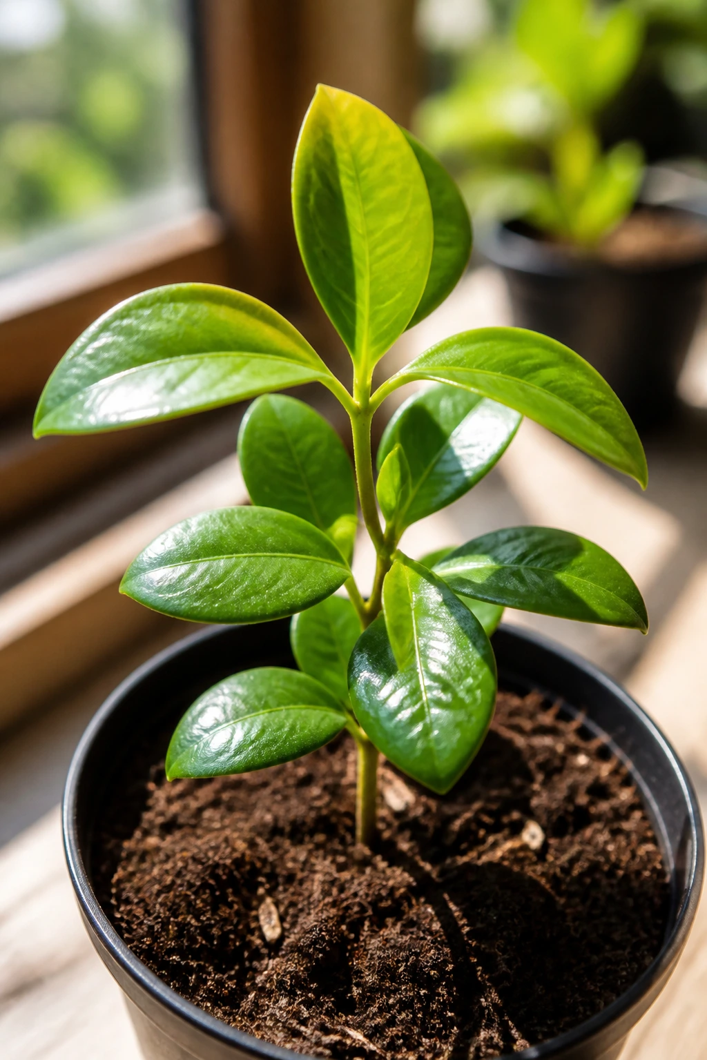 Young Arazá seedling in a pot ready to grow