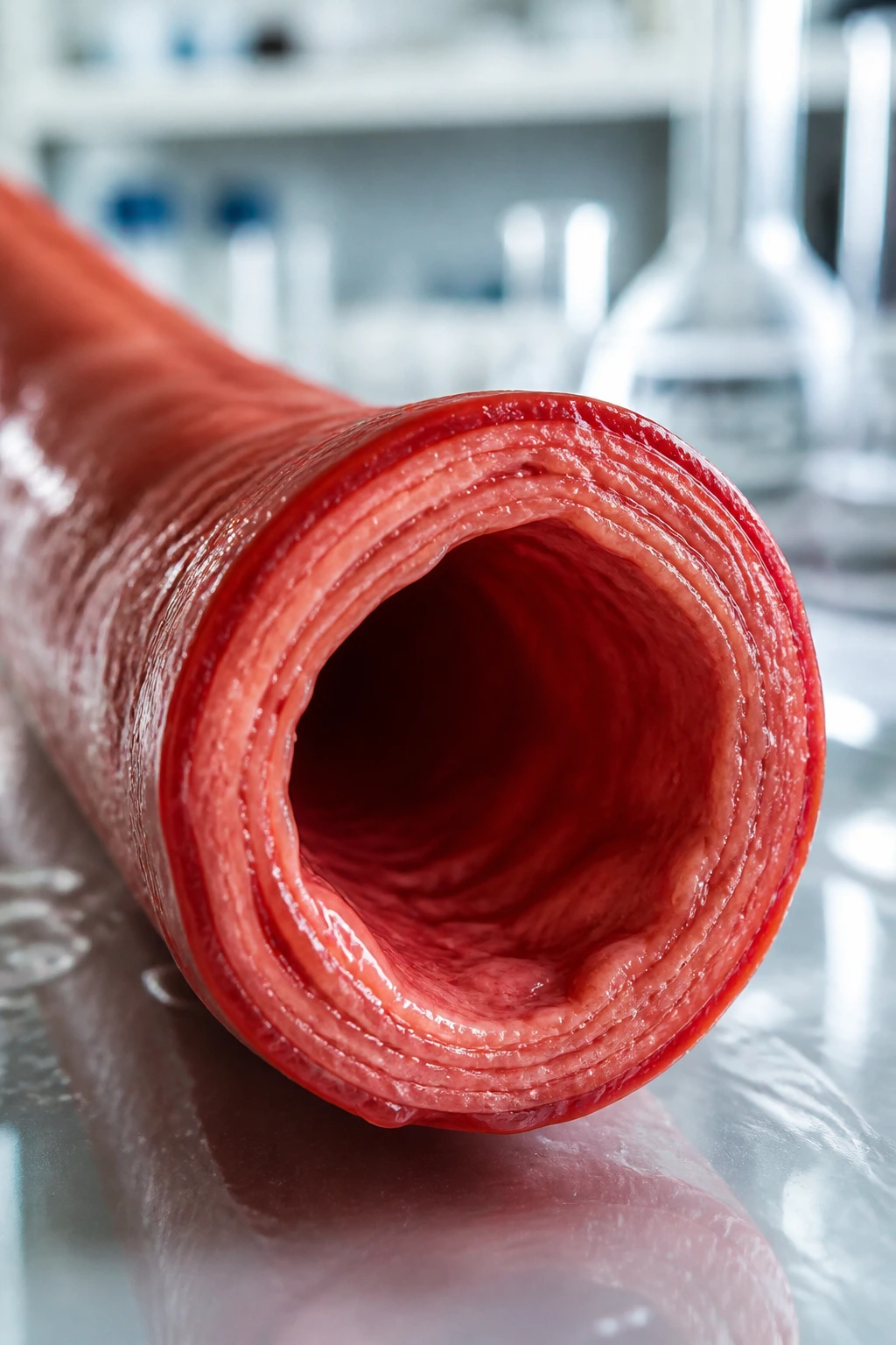Close-up of a healthy artery cross-section showing smooth walls and bright lumen.