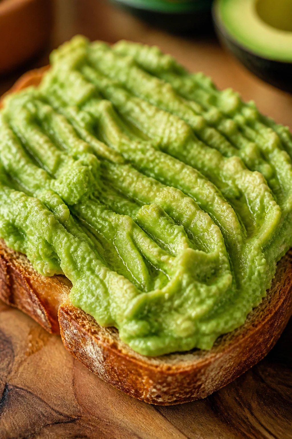 Mashed avocado on toast filling the frame