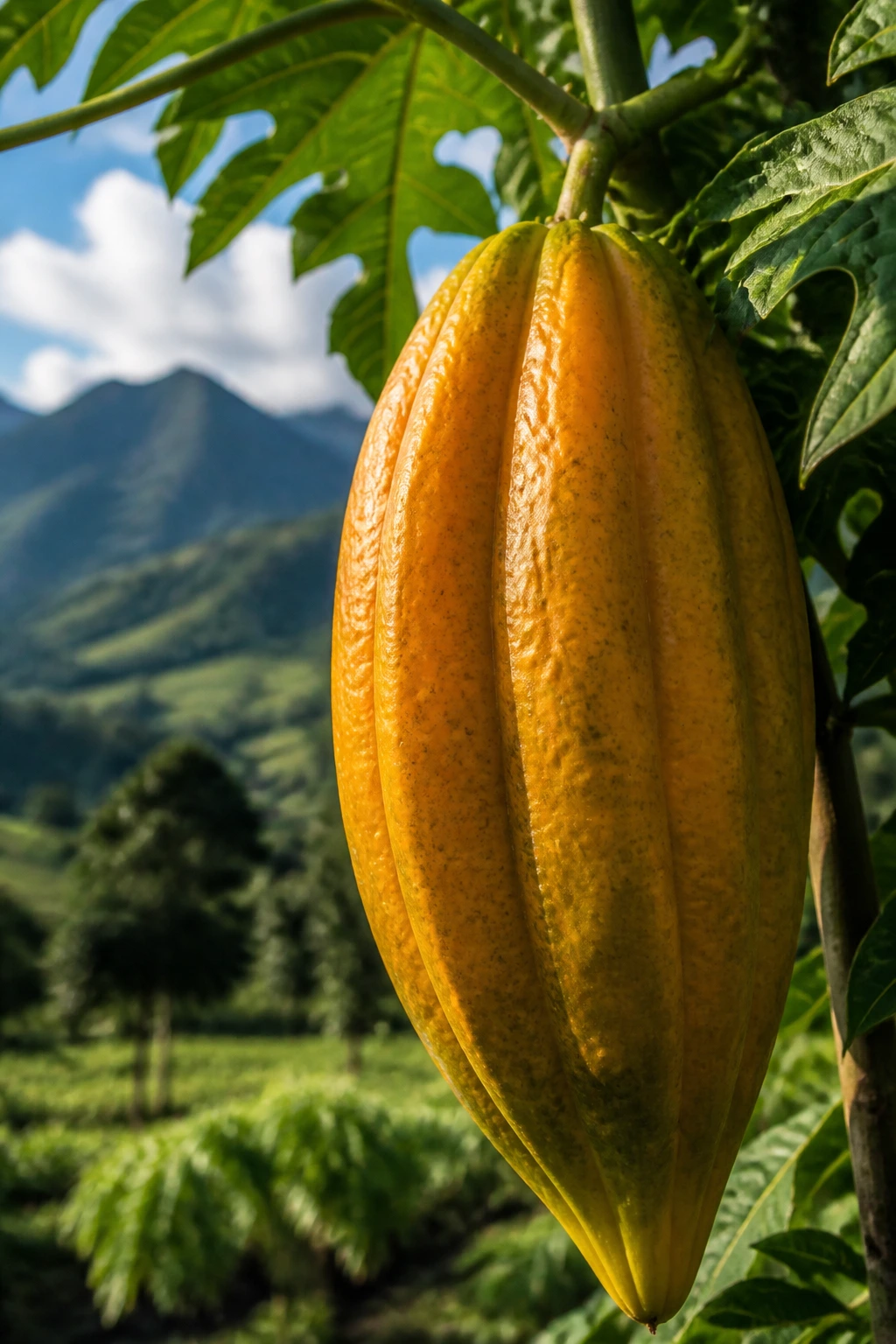 Babaco Fruit:Â Nutrition Facts, Health Benefits, And More 4 Babaco fruit on plant in Ecuadorian highland orchard