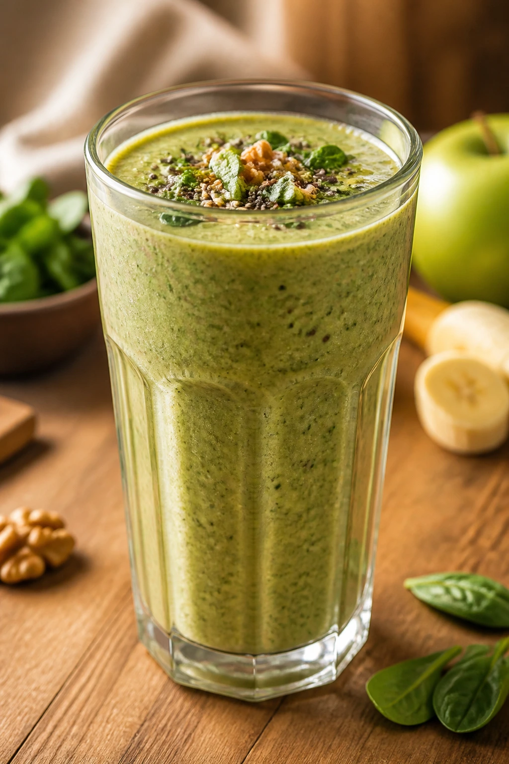 Does Blending Fruits Increase Blood Sugar Levels? 3 Close-up of a balanced-sugar smoothie in glass on kitchen table