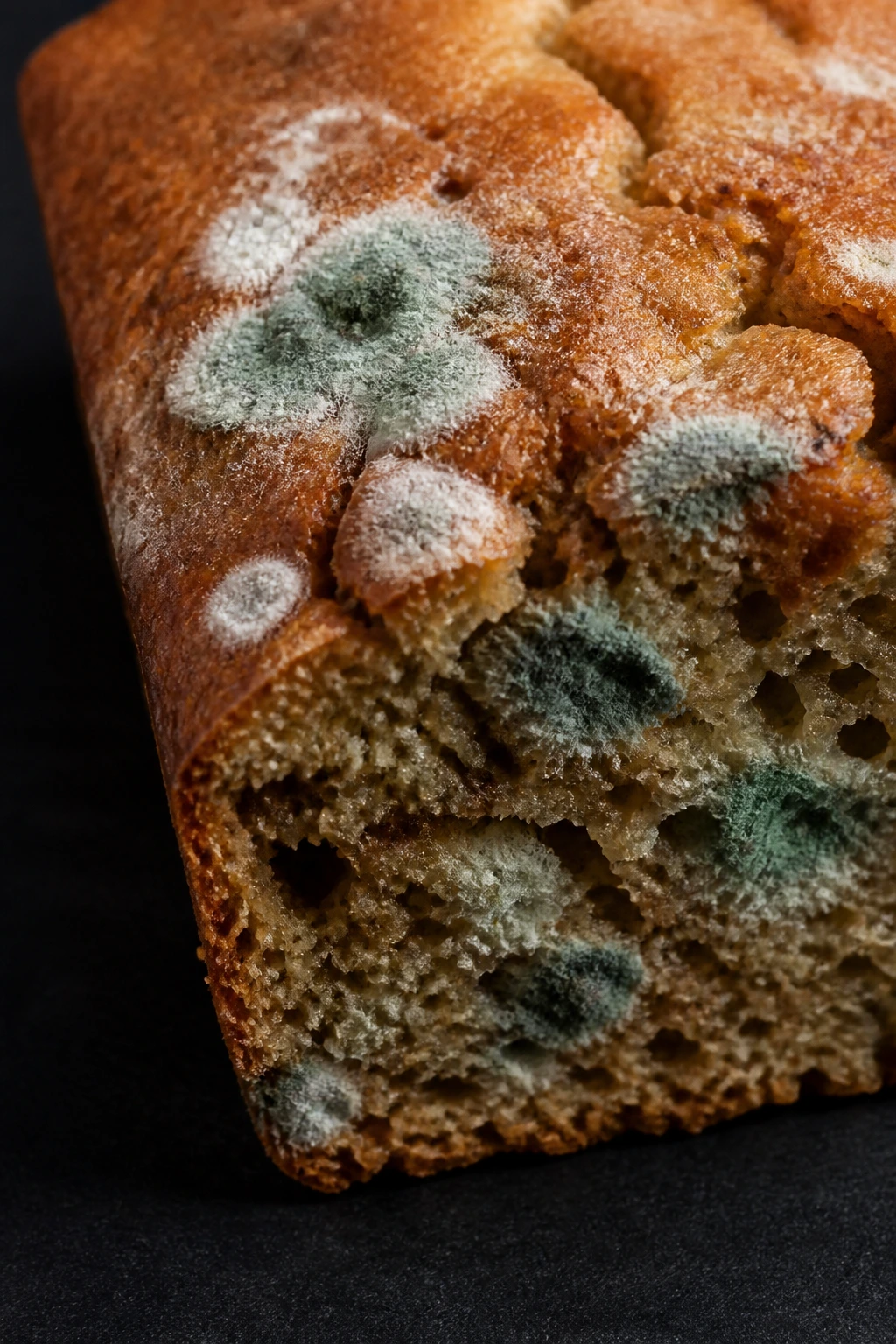 Mold on banana bread indicating spoilage