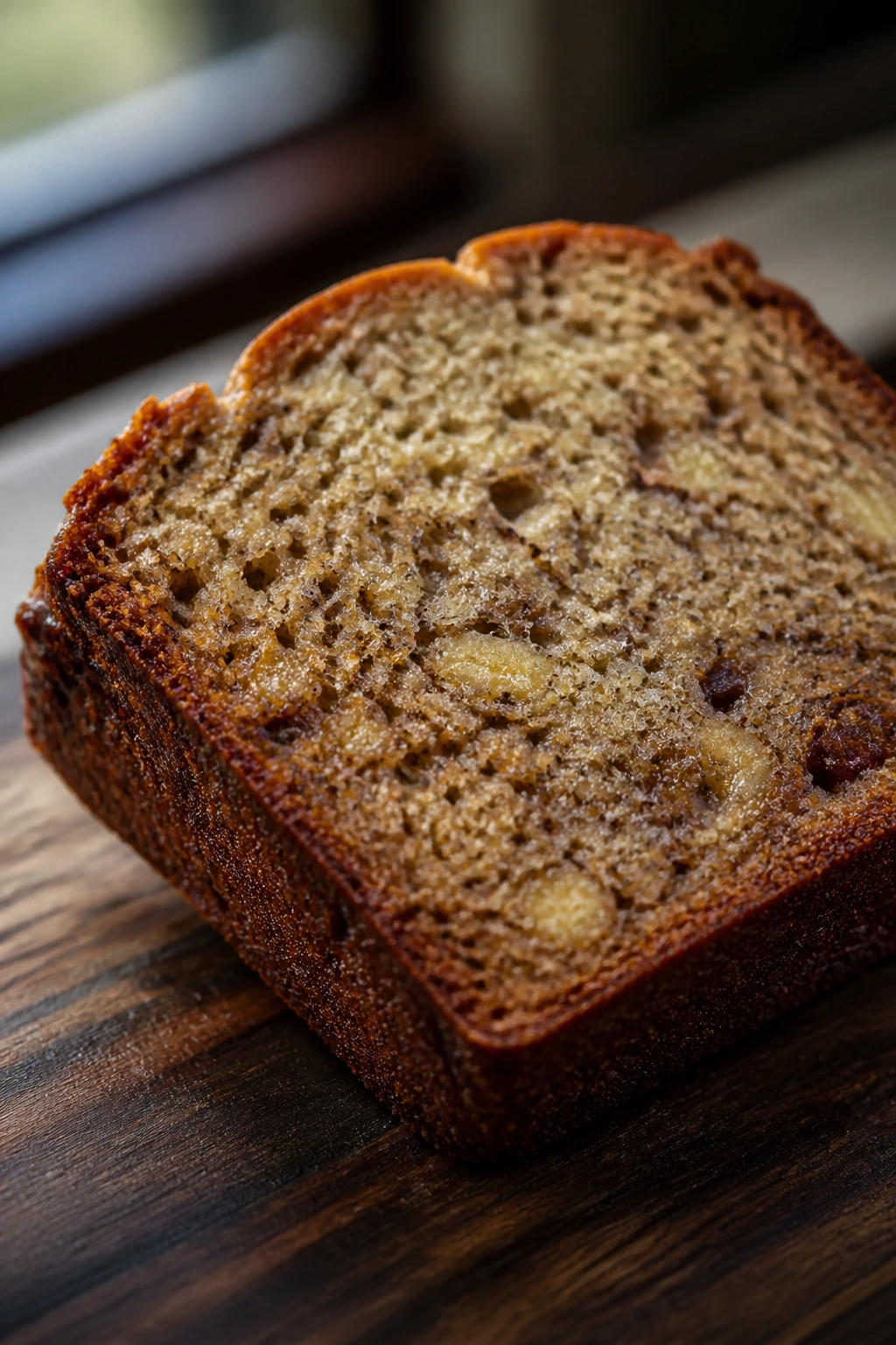 Is Banana Bread Good For You? 7 Health Benefits Of Banana Bread 3 Single slice of banana bread on dark wood with soft natural light