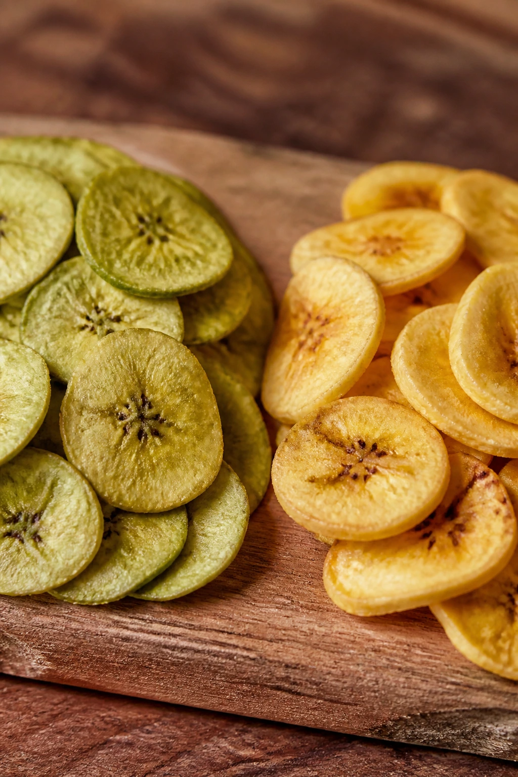 Plantain Chips Vs Banana Chips: Which Is Better For You? 3 Close-up of banana and plantain chips showing texture and color