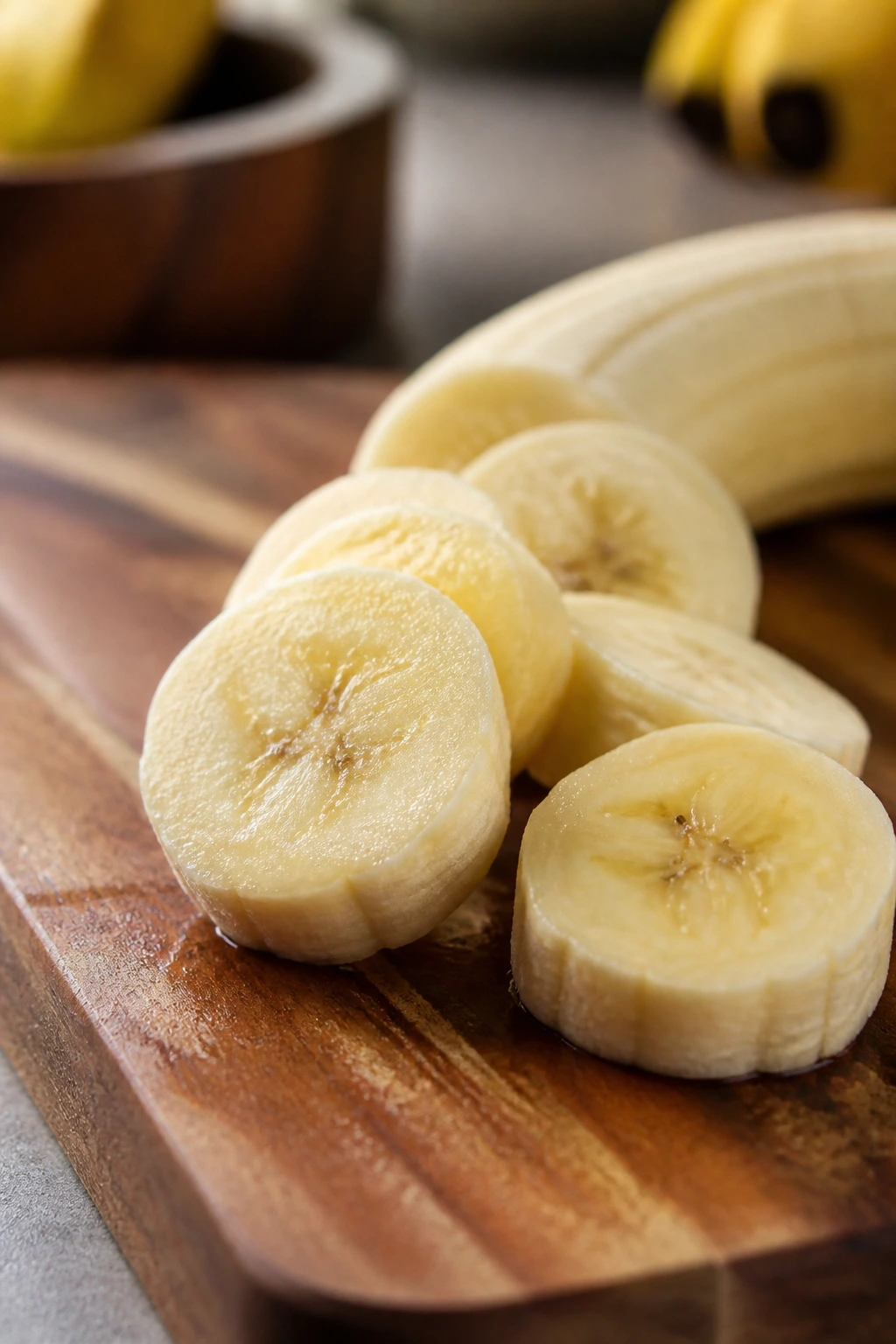 Respiratory Support: Are Bananas Good for COPD Patients? 4 Banana slices on a cutting board in a kitchen
