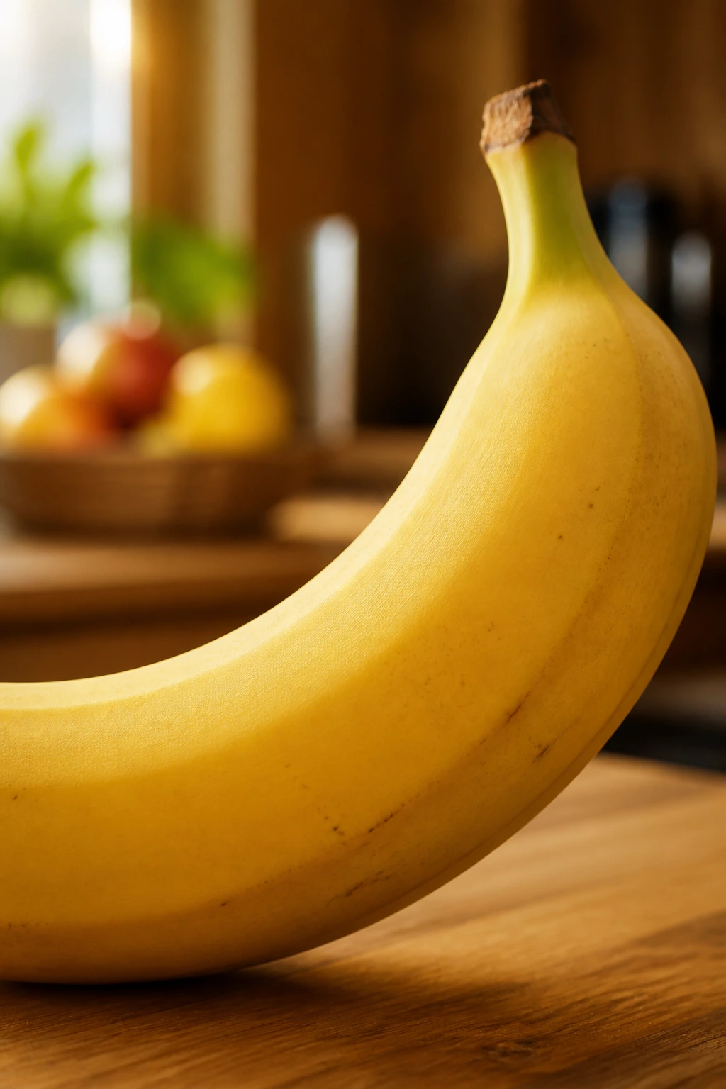 10 Surprising Benefits Of Bananas Sexually (Better In Bed) 10 Bright banana on warm wooden table with ambient kitchen light