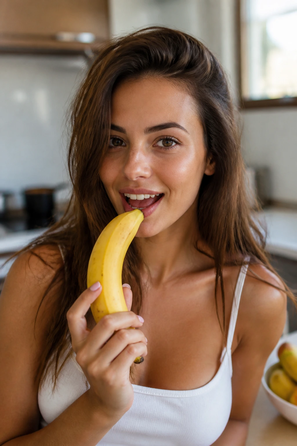 10 Surprising Benefits of Banana and Groundnut Sexually 10 Portrait of a person in a bright kitchen holding a ripe banana, suggesting tasty diet variety