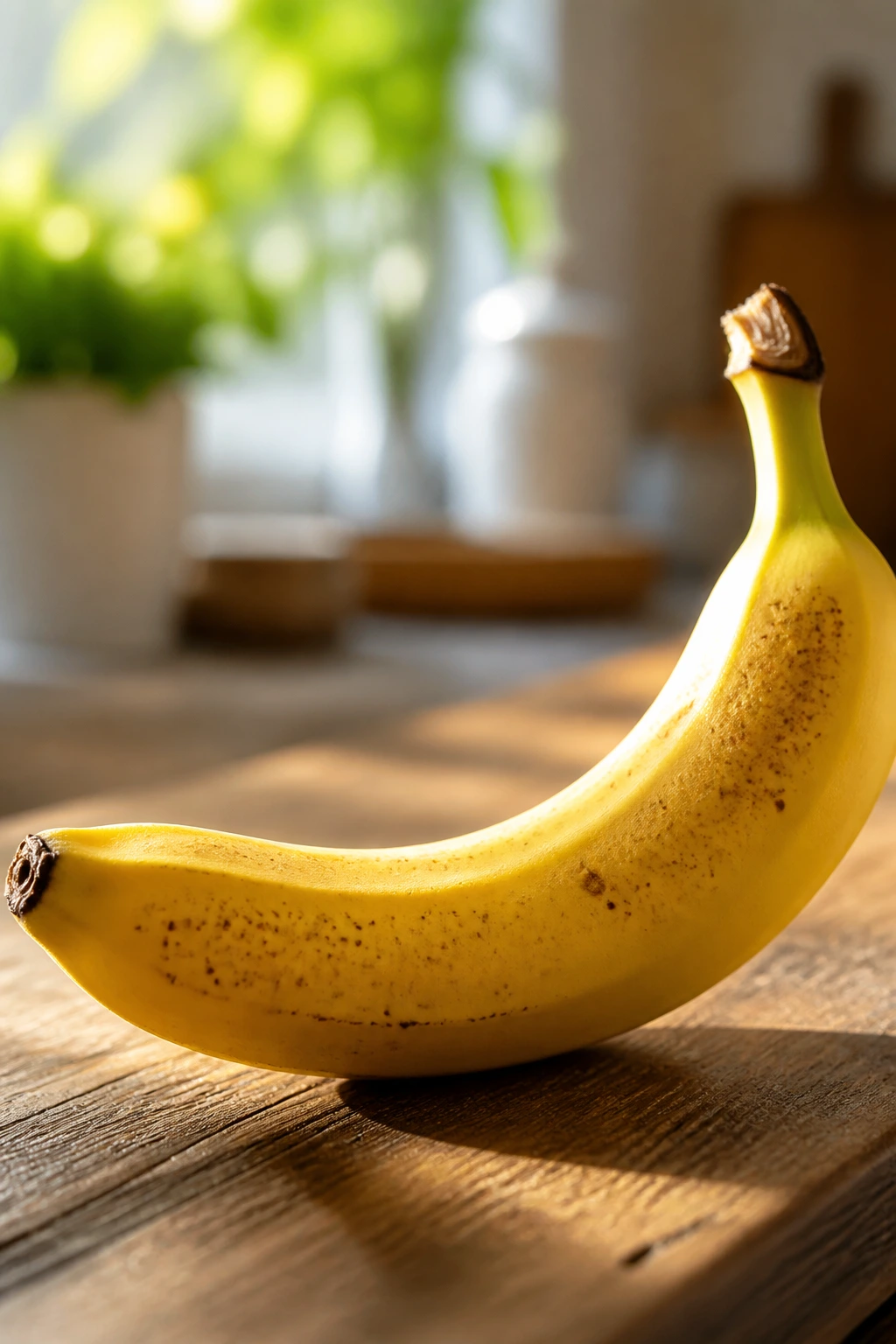 Nature's Hair Elixir: Are Bananas Good For Hair Growth? 1 Close-up of a ripe banana on a wooden counter filling the frame