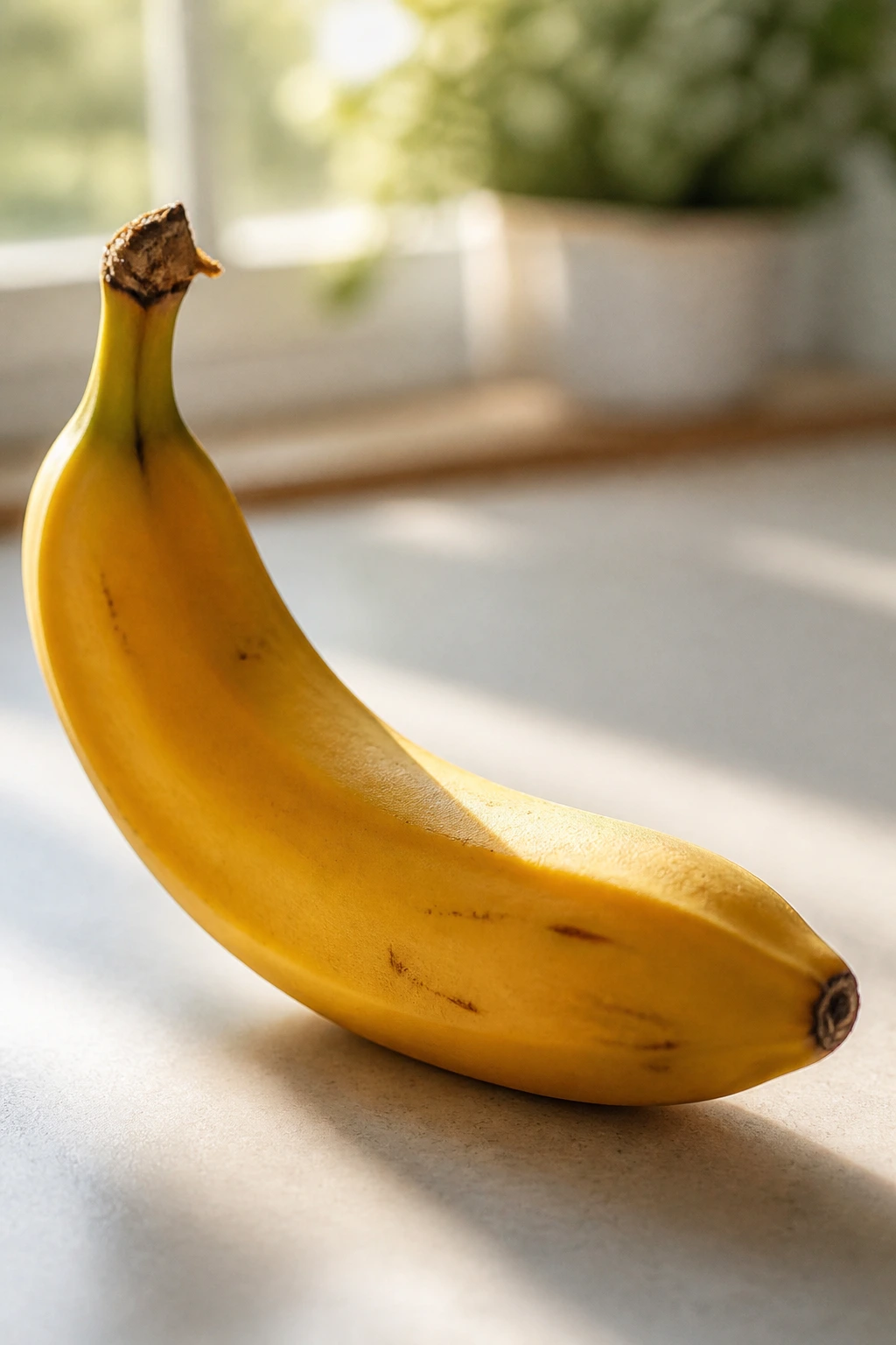 Are Bananas Good For Gallbladder Problems? 3 Close-up of a single ripe banana on a neutral kitchen surface