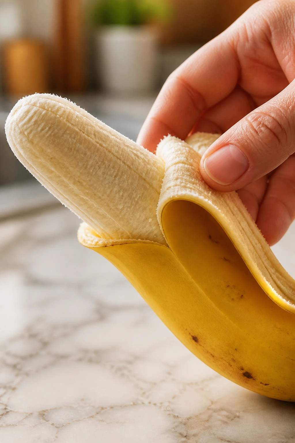 How to Pack a Banana for Your Lunch Box 13 Banana being peeled gently on a kitchen surface