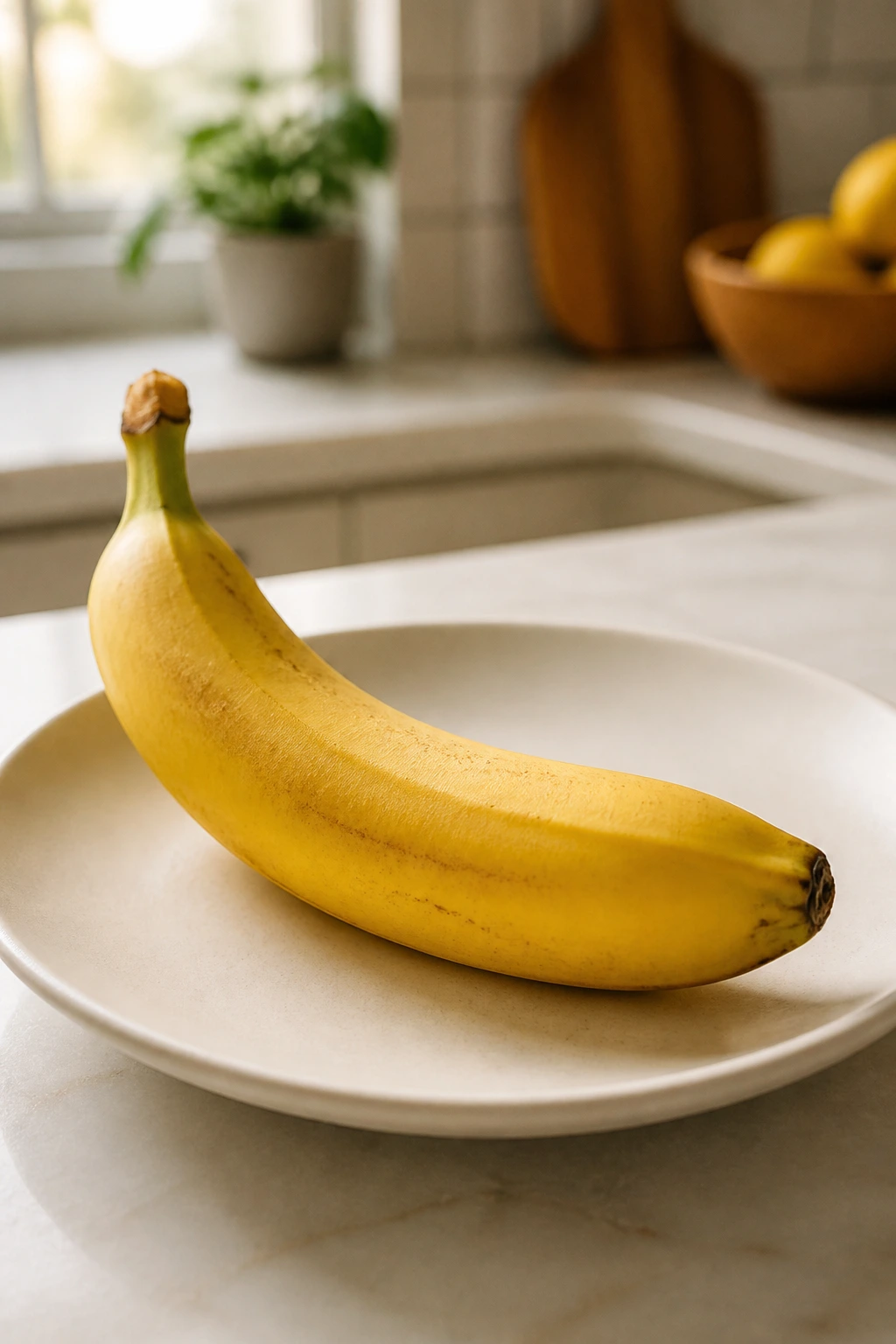 Gout Management: Are Bananas Good For Gout? 5 Single ripe banana on plate in a kitchen setting