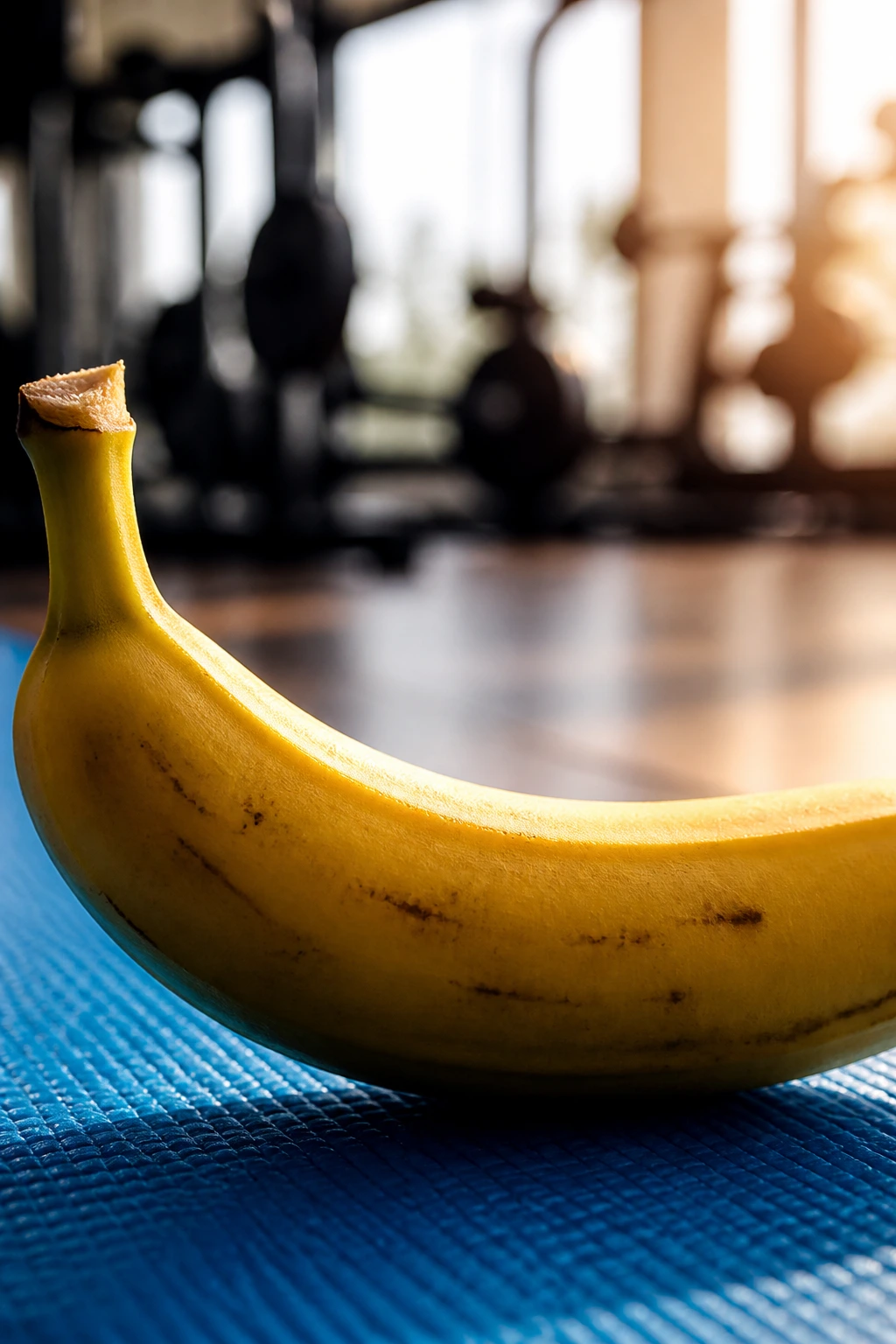 Cramp Relief: Are Bananas Good For Cramps? 5 Banana on a workout mat with a blurred gym background