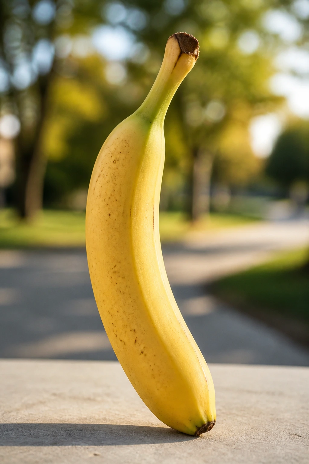 Are Bananas Good For Runners? All You Need To Know 4 Single ripe banana standing upright with blurred park background