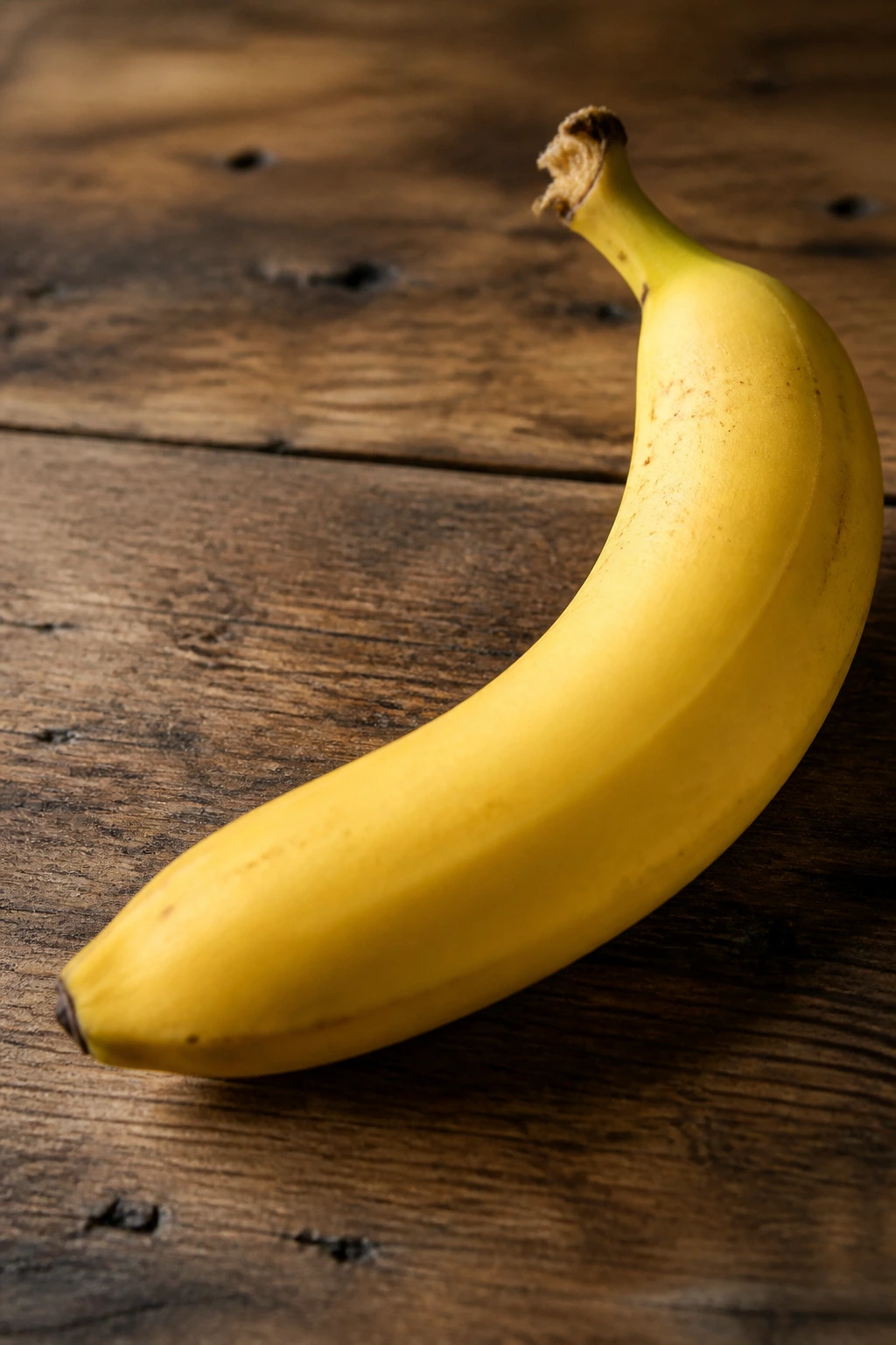 Close-up of a ripe banana on wood