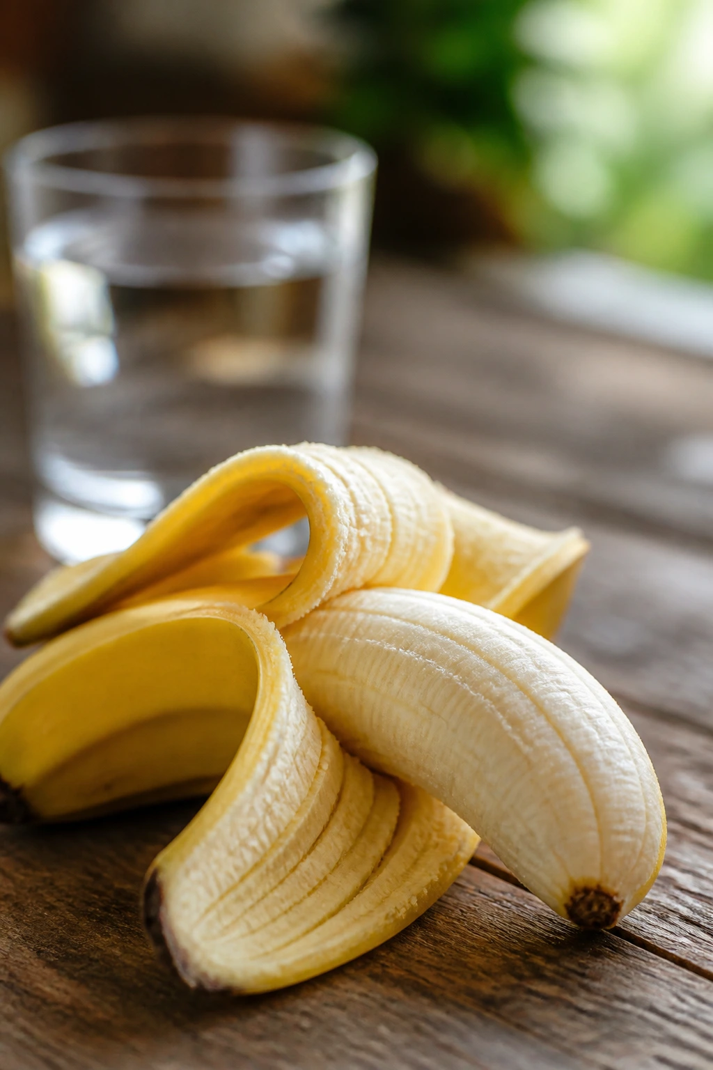 Bananas for UTI: Is Banana Good for UTI? Is It Safe To Eat? 3 Peeled banana with a water-glass background suggesting hydration