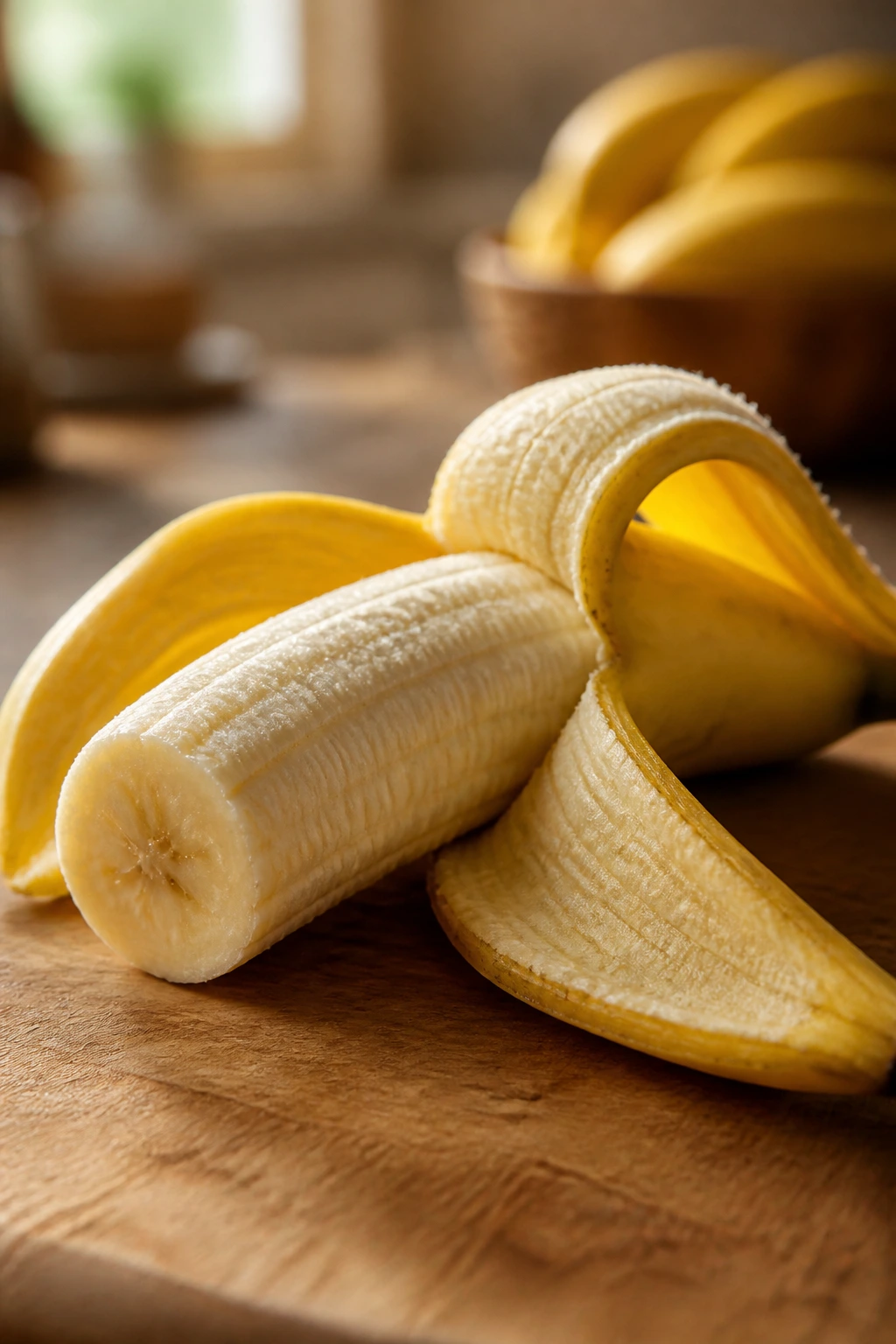 Respiratory Support: Are Bananas Good for COPD Patients? 3 Peel banana close-up on wooden surface with warm kitchen light
