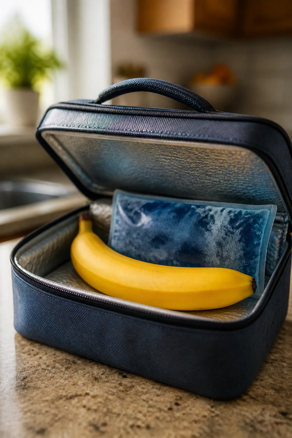 How to Pack a Banana for Your Lunch Box 12 Banana inside insulated bag with ice pack keeping it cool