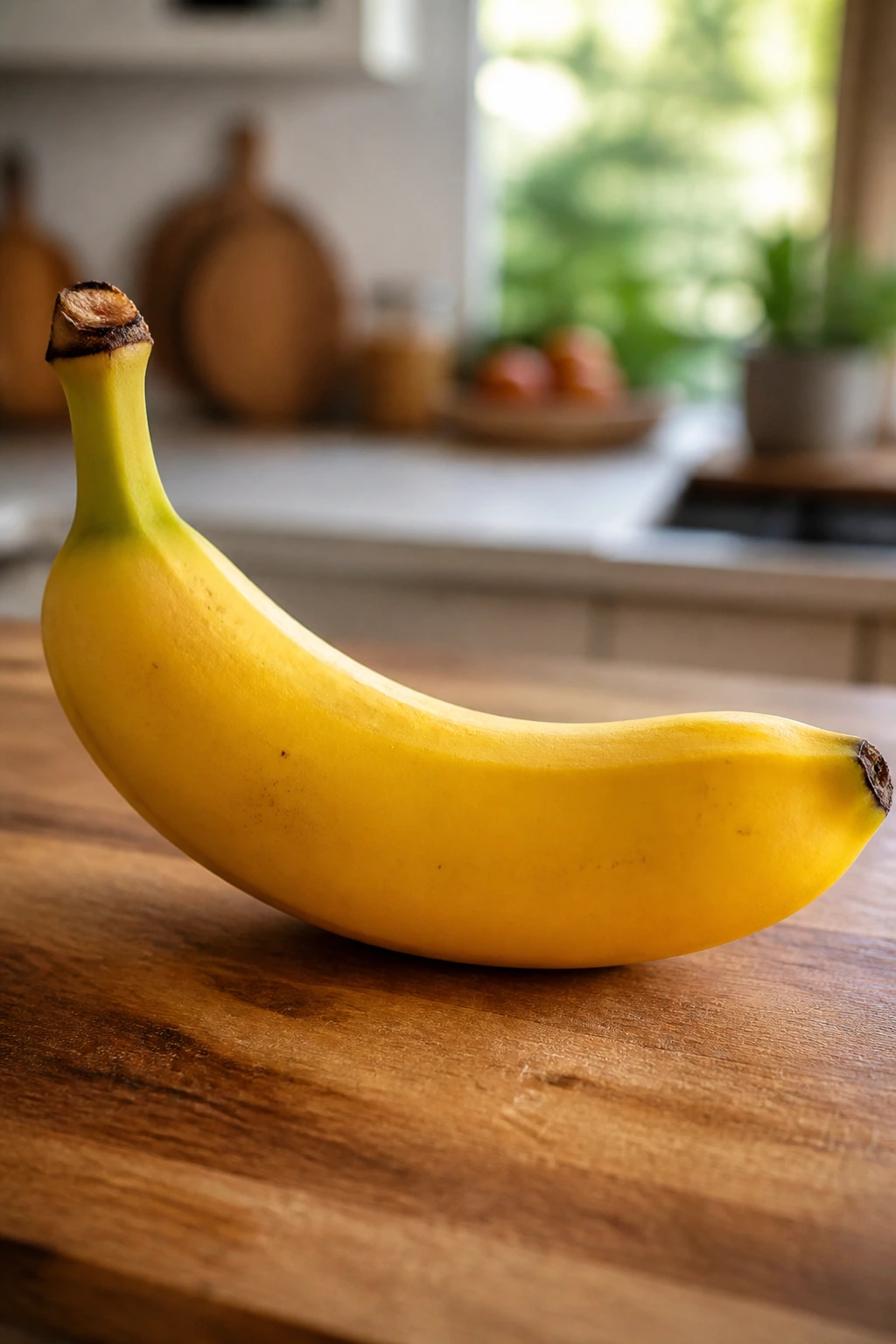 Cramp Relief: Are Bananas Good For Cramps? 6 Single ripe banana on a wooden kitchen counter with natural light