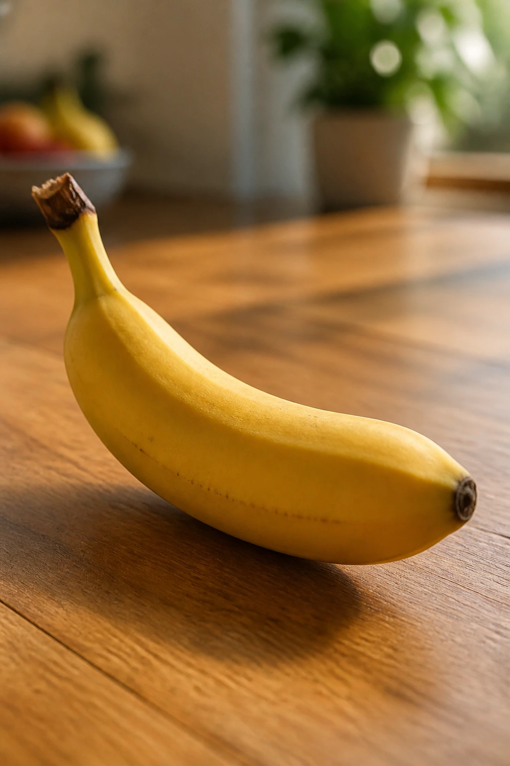 Are Bananas Good For Gallbladder Problems? 2 Close-up of a ripe banana on a wooden kitchen counter