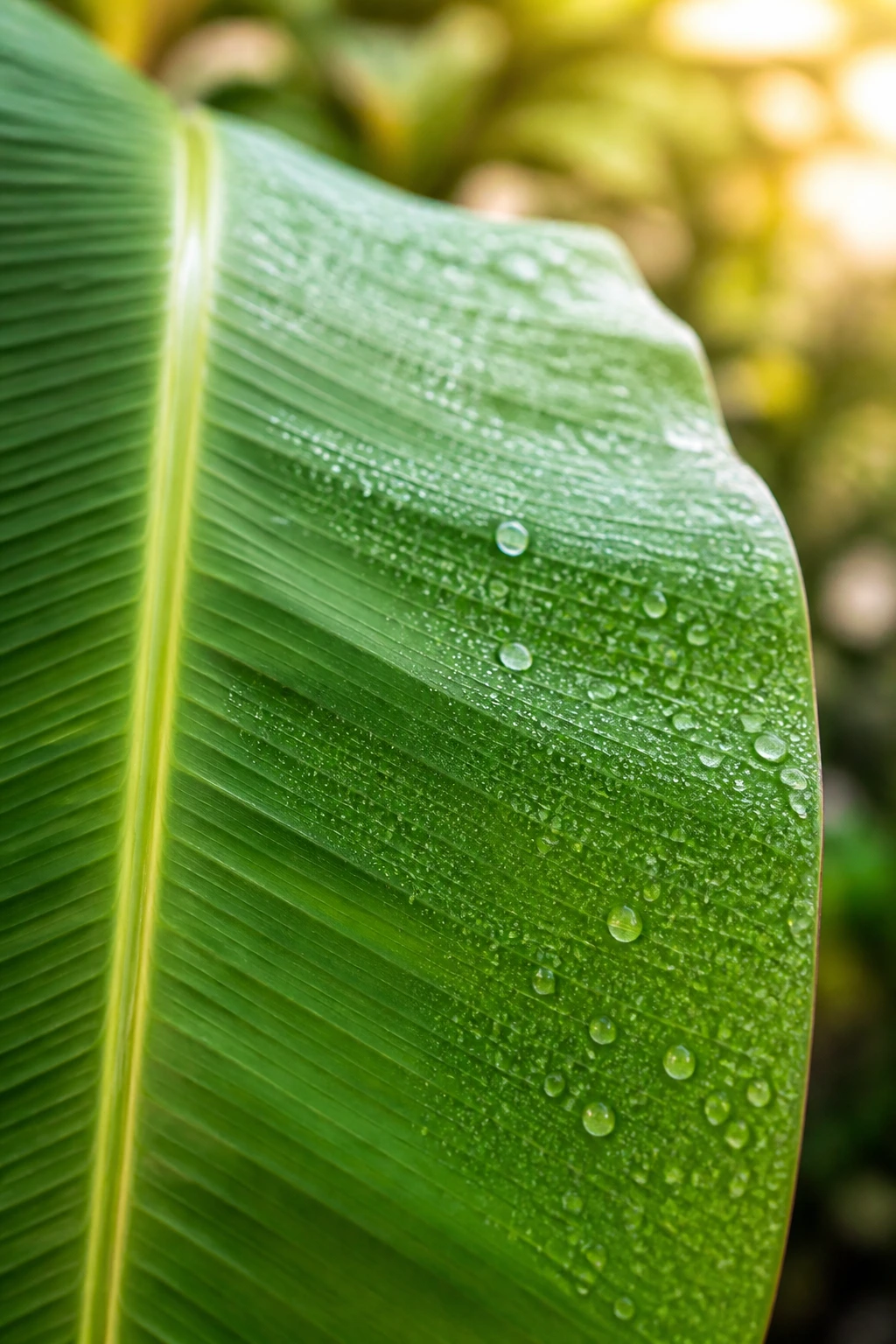 12 Surprising Banana Leaves Benefits For Your Health 11 Macro banana leaf with water droplets implying antimicrobial properties.