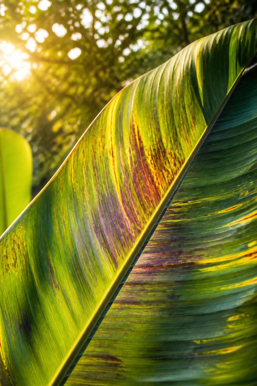 12 Surprising Banana Leaves Benefits For Your Health 8 Macro close-up of banana leaf highlighting chlorophyll and carotenoids as nutrients.