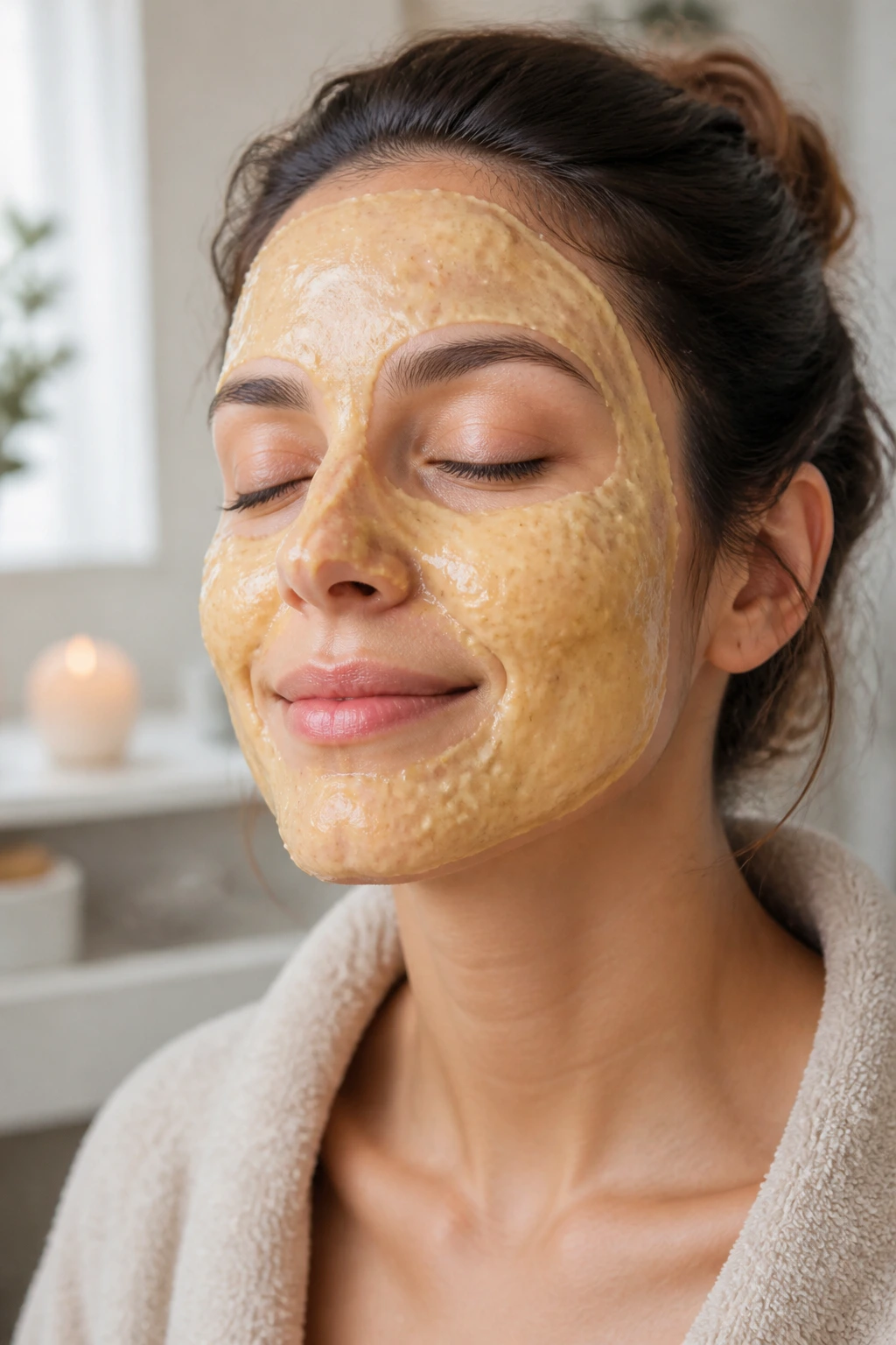 The 12 Incredible Benefits of Using Banana Face Masks 2 Close-up of a real person wearing a banana paste mask for soothing irritated skin