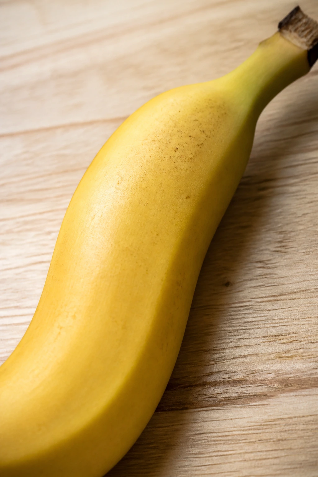 Bananas and Nausea: Do Bananas Cause Mucus? 2 Close-up of a single ripe banana on a light wooden surface with soft natural light.