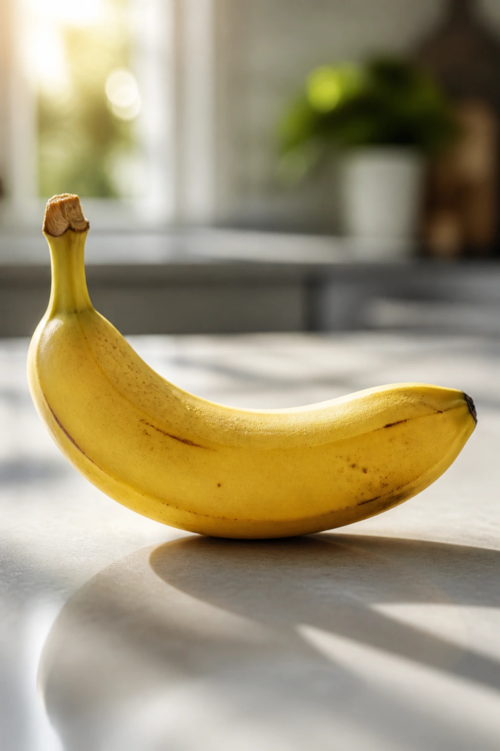Close-up of a banana highlighting texture on a neutral background.